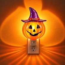Halloween Night Light Plug In, Pumpkin Nightlight with Purple Witch Hat, Warm Glow LED Halloween Nightlights with On/Off Switch, Fall Night Light Plug In for Bedroom, Bathroom, Hallway & Home Decor