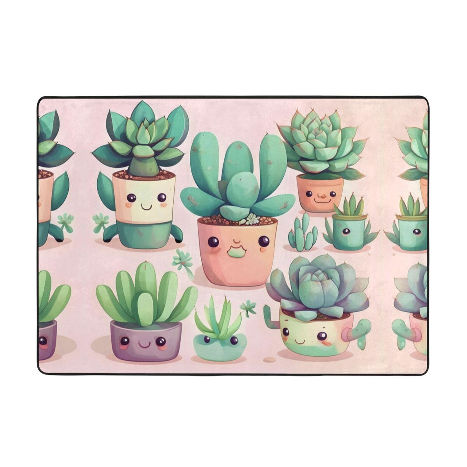 Tapis de sol antitache en flanelle douce à motif plantes succulentes