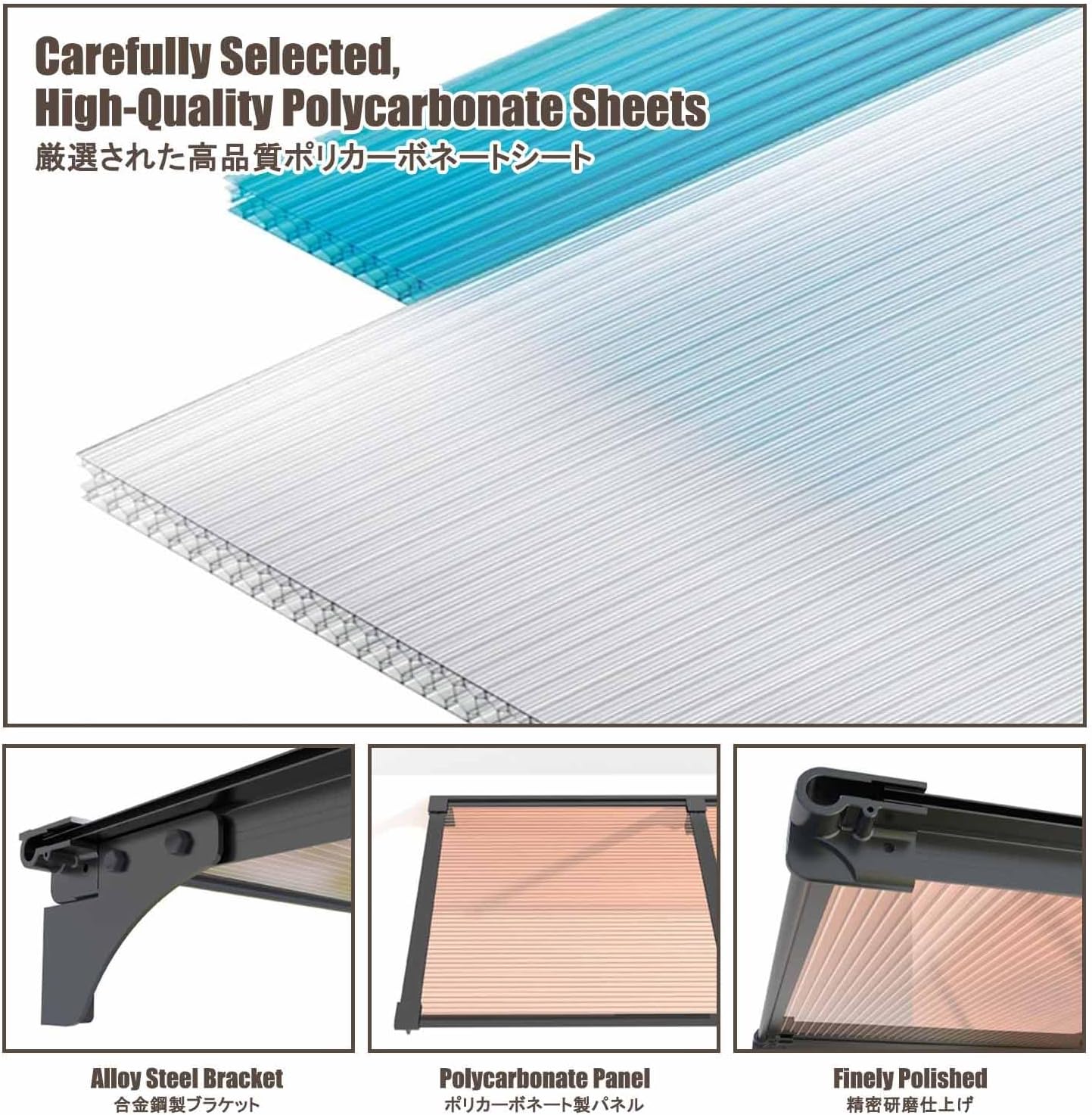 Window Awnings Canopies，Polycarbonate Awnings for Patio，Effectively withstands UV Rays, rain, and Snow; Suitable for Residential use, porches, and patios.(100 * 350cm/39.4 * 138in)