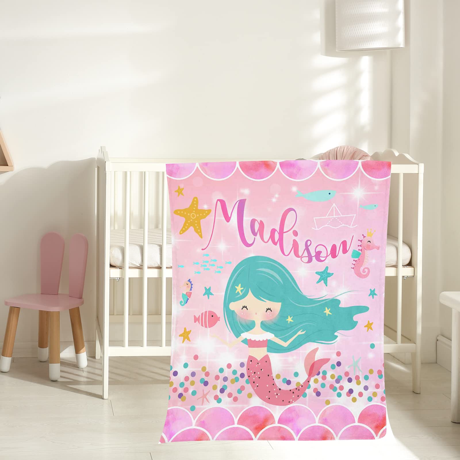 Personalized Mermaid Blanket For Kids – Custom Name Baby Blanket Gift For Girls (40x50 & Other Sizes) - View #10