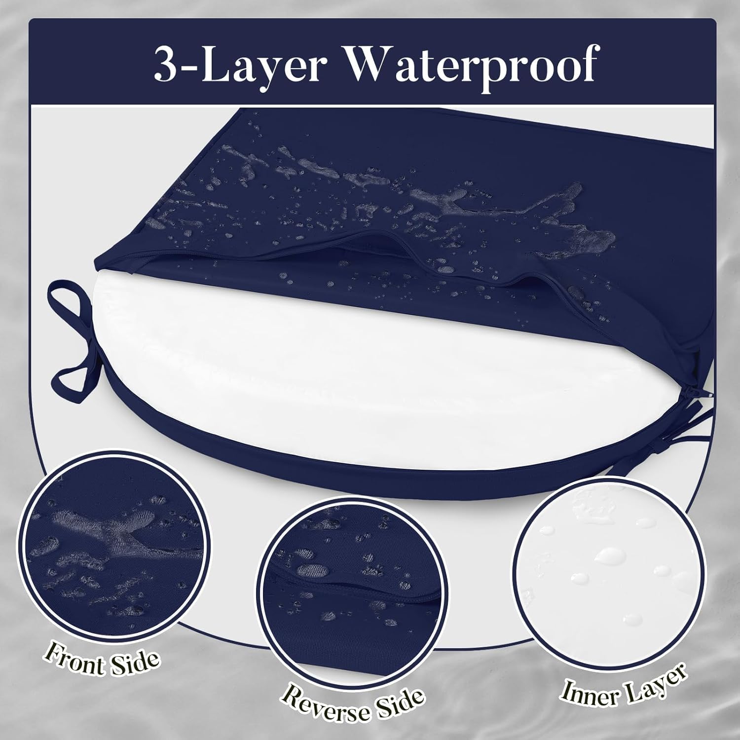 Basic Beyond Outdoor Cushions for Patio Furniture: Waterproof & UV Resistant Outdoor Chair Cushions Set of 4-19 x 19 x 3 Inch Thick Patio Chair Cushions with Adjustable Ties & Handle, Navy Blue