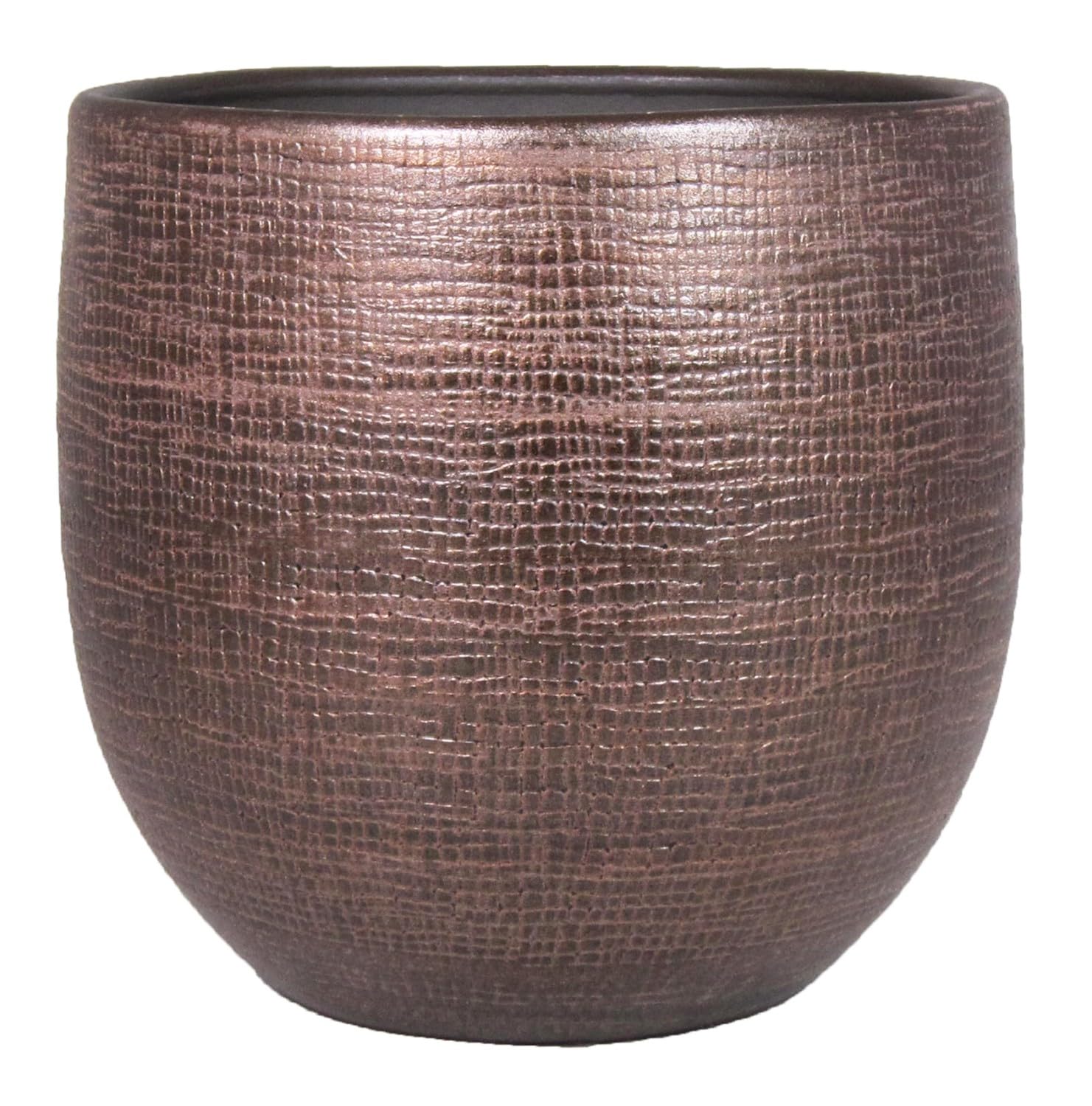INNA-Glas Doniczka ceramiczna Agape, miedziana, 36 cm, Ø39 cm | z fakturą - ozdobna doniczka