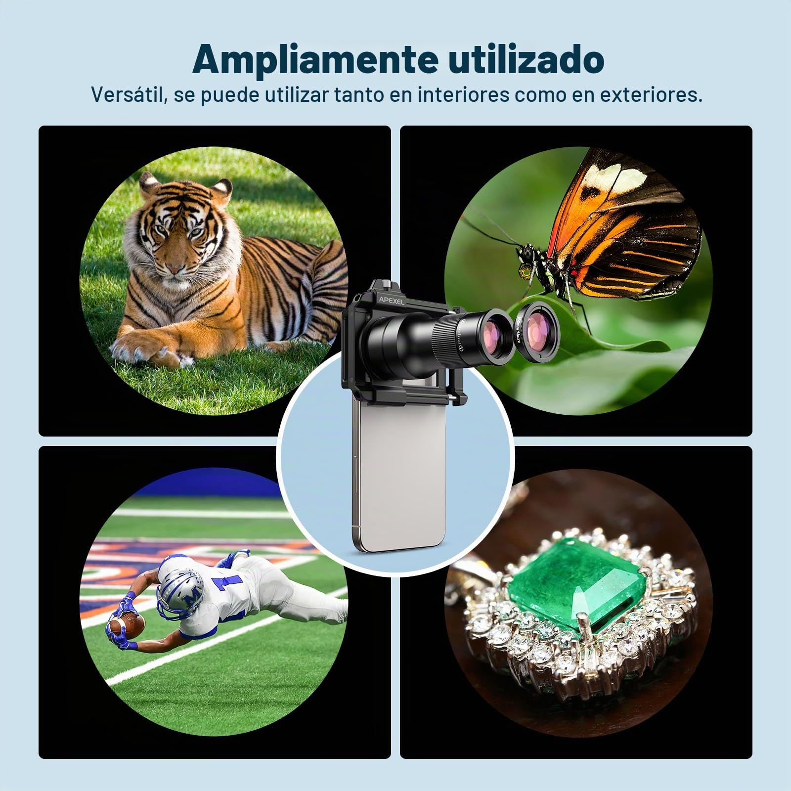 APEXEL Teleobjetivo HD 6X con Enfoque Fijo y Clip Universal Mejorado, Objetivo Macro de teléfono móvil de 150 mm, Kit de Lente de teléfono móvil con Doble función, Adecuado para la mayoría de