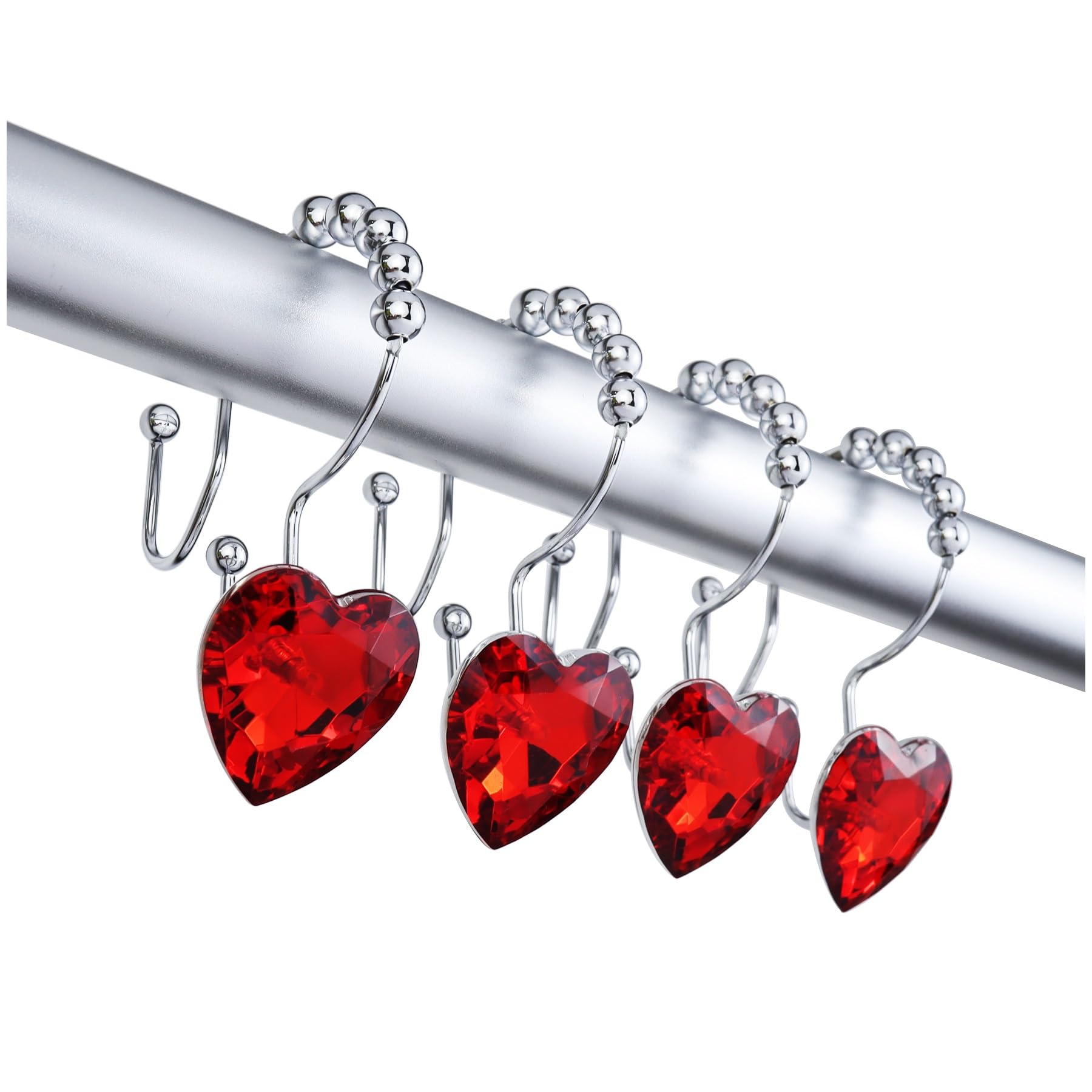 Yapicoco Shower Curtain Hooks Rings for Bathroom, 12PCS Valentines Day Heart Stainless Steel Rust Resistant Decorative Rhinestones Double Shower Hooks Hangers for Shower Curtains, Clothing, etc.