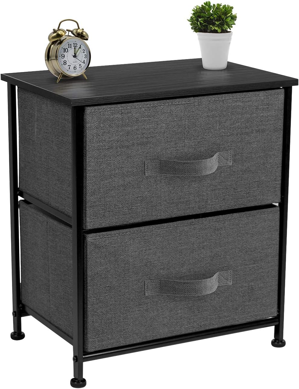 Sorbus Nightstand with 2 Drawers - Bedside Furniture & Night Stand End Table Dresser for Home, Bedroom Accessories, Office, College Dorm, Steel Frame, Wood Top, Easy Pull Fabric Bins (Black) : Home & Kitchen
