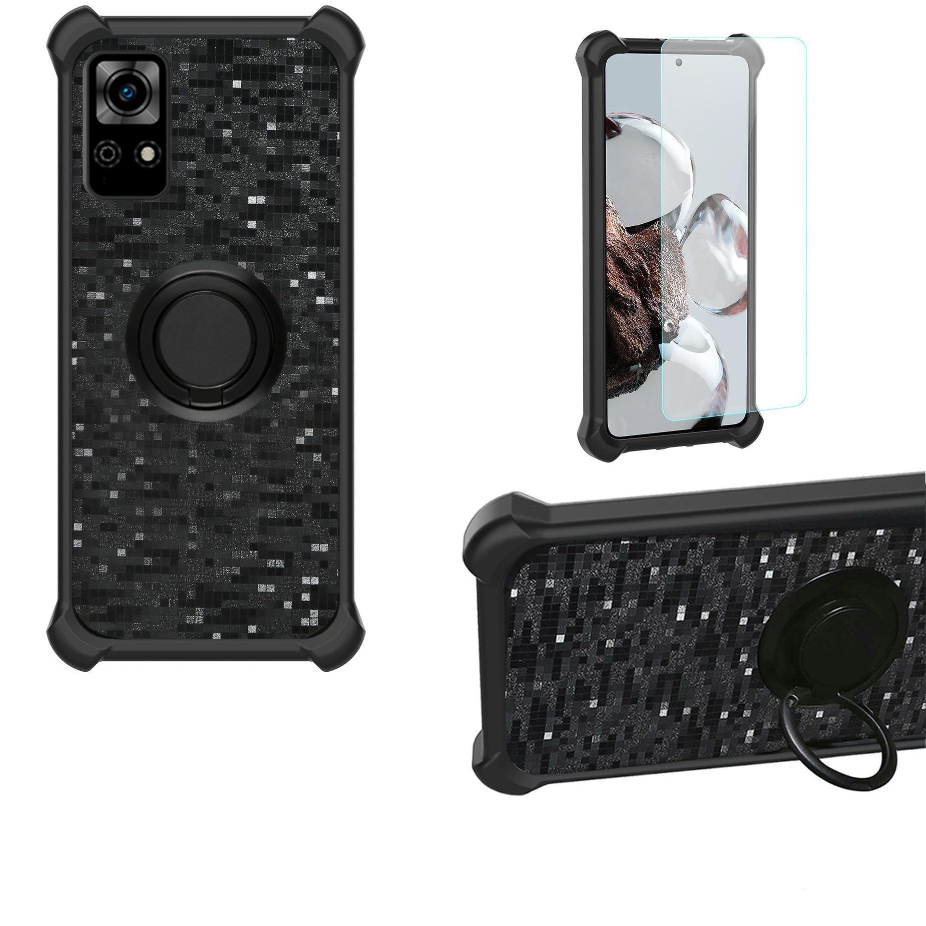 bojioderf Case Compatible for PCD Bengal Max Phone Case Cover PC backplane + Silicone Soft Frame Cover [360 Metal Ring, Magnetic Car Mount] TZZH-HEI