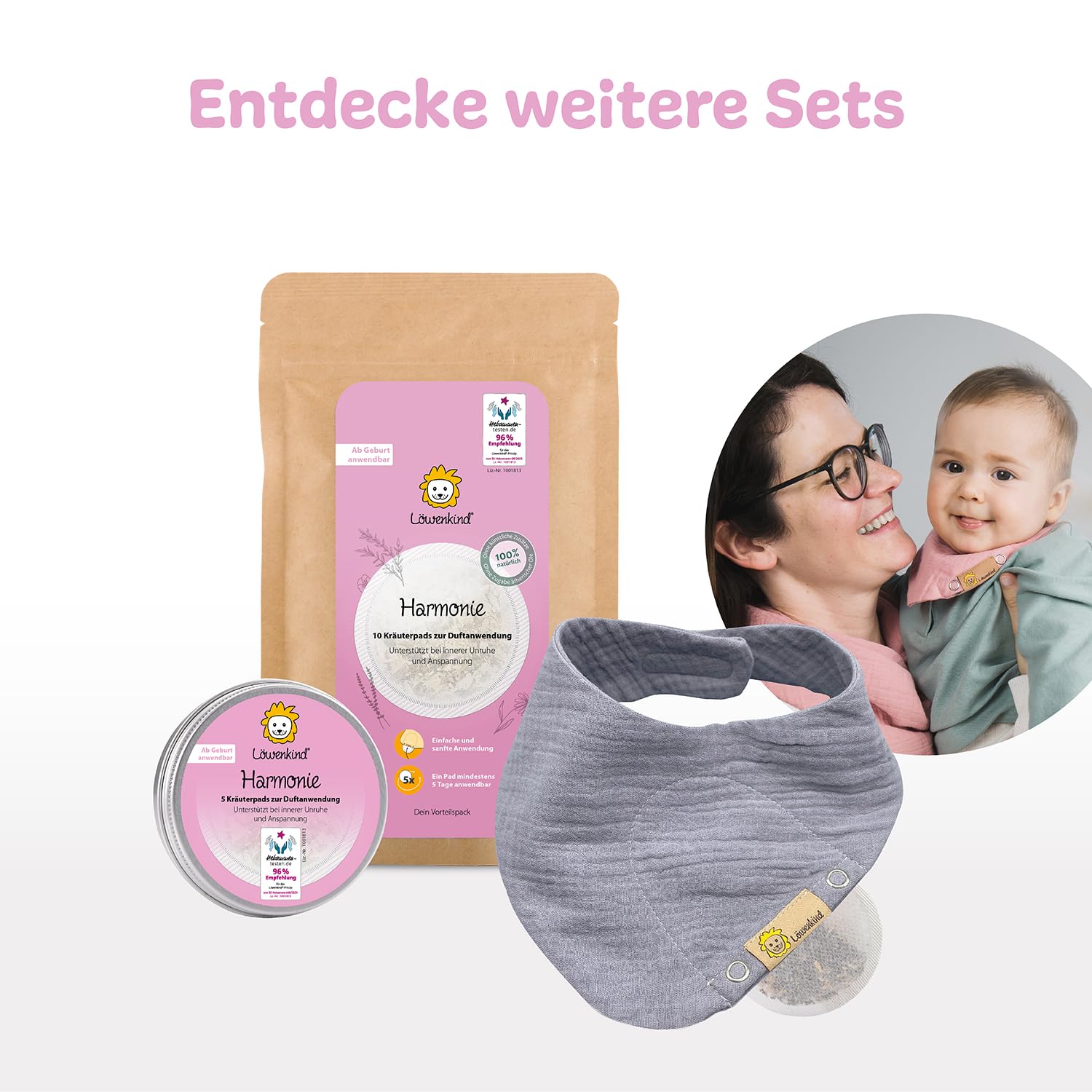 LÖWENKIND Wonnebäuchlein-Set für Bauchbeschwerden bei Babys und Kindern | Natürliche Kräuterpads ohne Zusatz ätherischer Öle Ab Geburt anwendbar Von Hebammen empfohlen 75 Tage Anwendung (Altrosa)