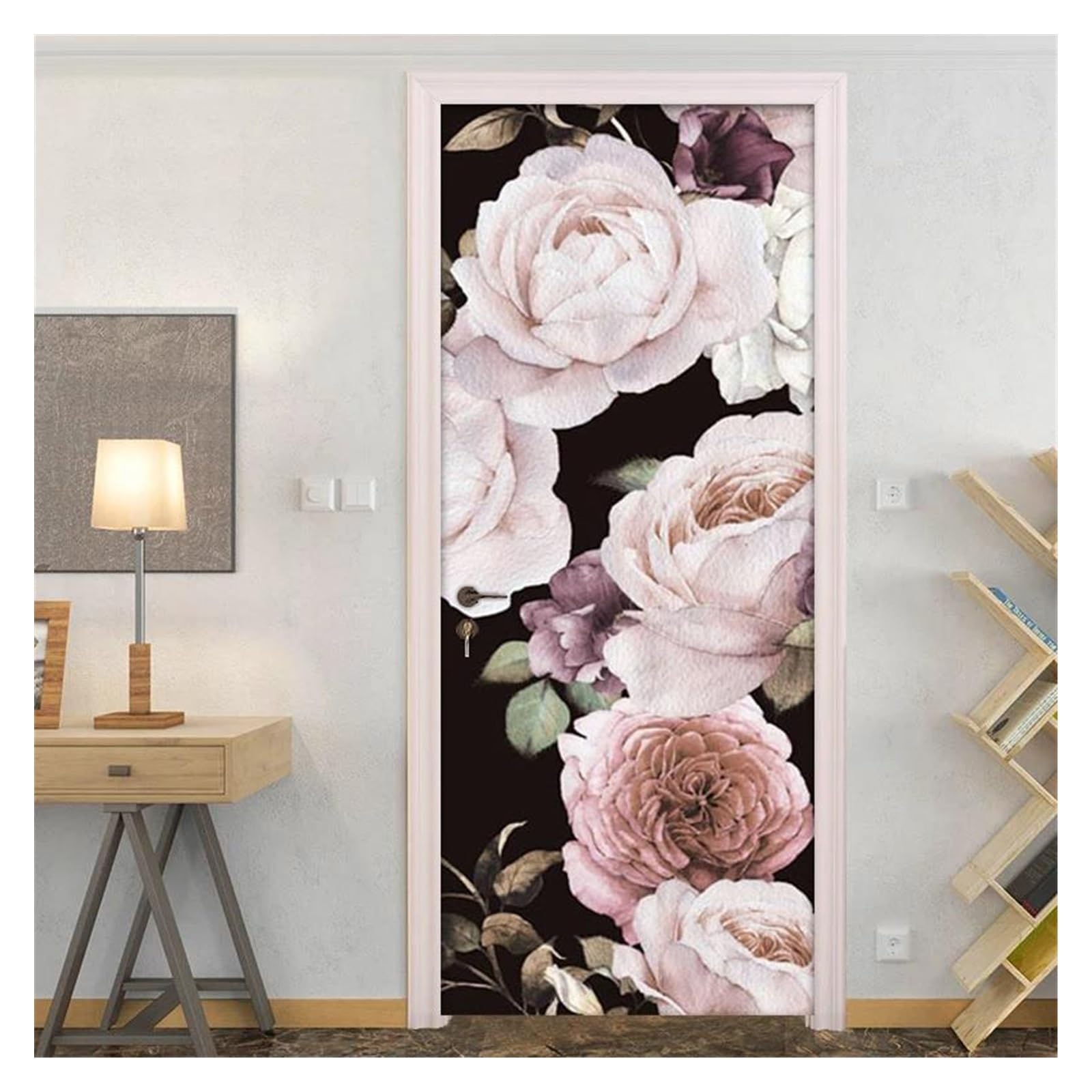 Autocollant mural de porte à fleurs 3D pour un salon lumineux et cosy