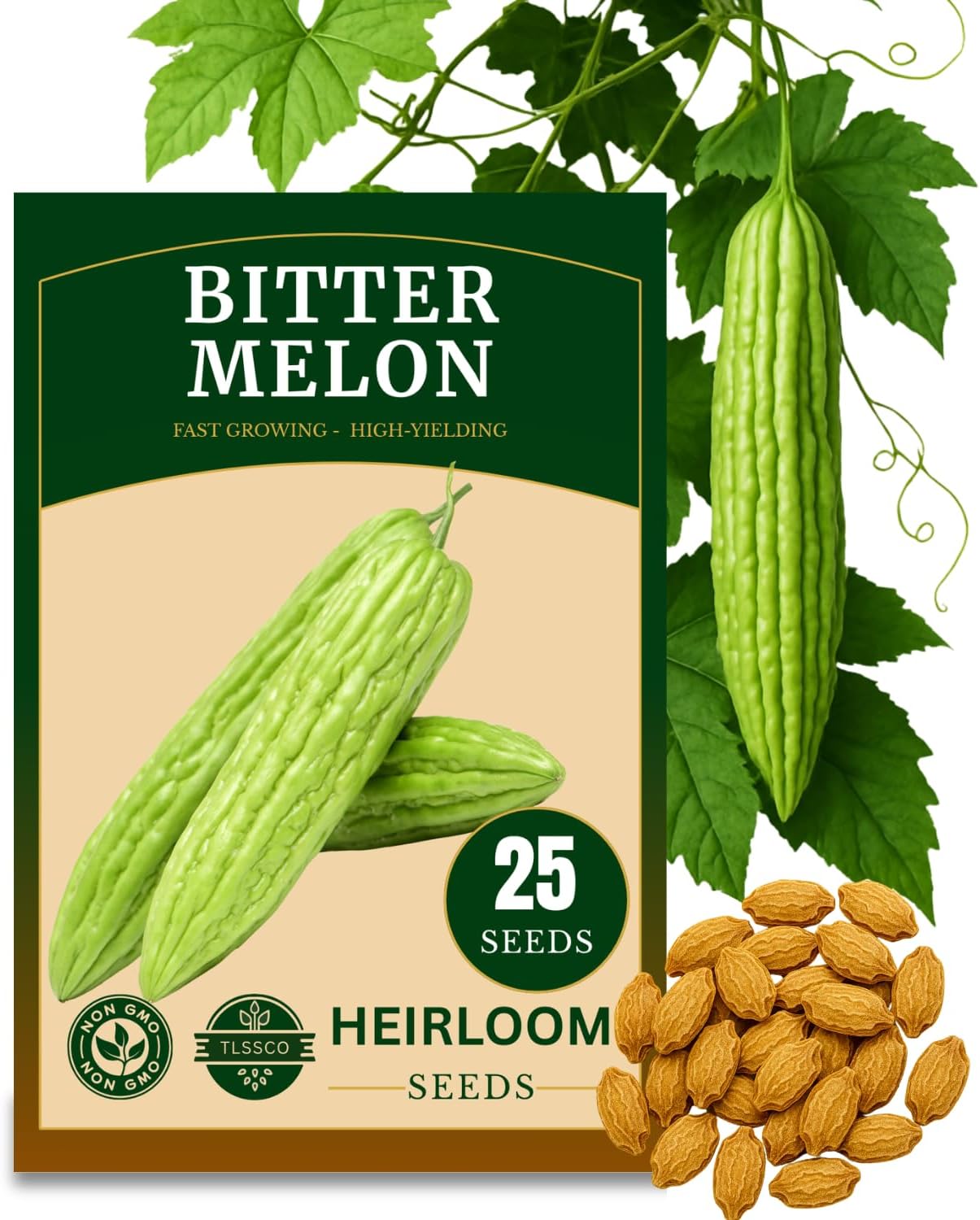 25+ USA Premium Bitter Melon Seeds for Planting (Bitter Gourd), Non-GMO Seeds – Up to 16 inches Fast Growing – High-Yielding, Extra Long, Authentic Flavor, Heirloom