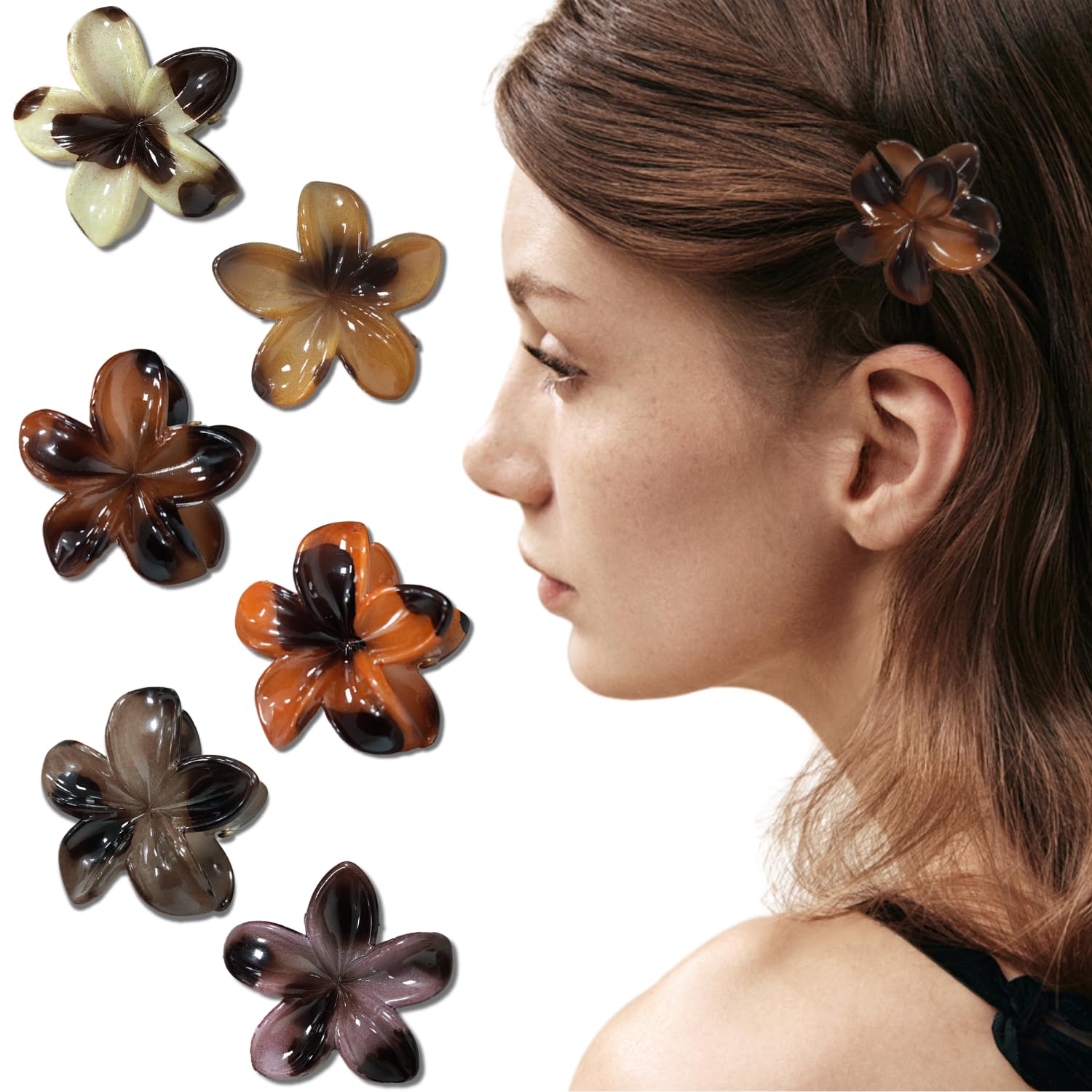 6PCS Hawaiian Flower Hair Clips for Women 4cm Cute Plumeria Claw Clips, Small Non-Slip Hair Accessories, 6PCS B, 1 count (Pack of 6)