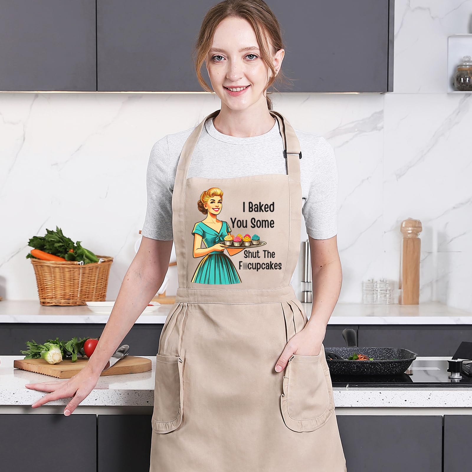 Miracu Divertidos delantales para hornear para mujer con bolsillos, bonitos delantales de cocina, regalos de repostería para mujeres panaderas, regalos de panadería para mamá, regalos de cocina de