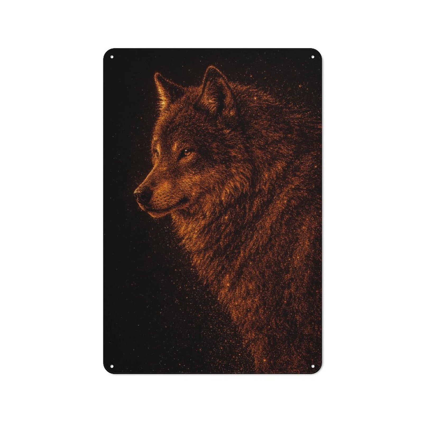 Metal Wall Sign 30x20cm Featuring Fiery Wolf Portrait for Garage Wall, for Kitchen, Dining Room And Home Bar Wall Decor