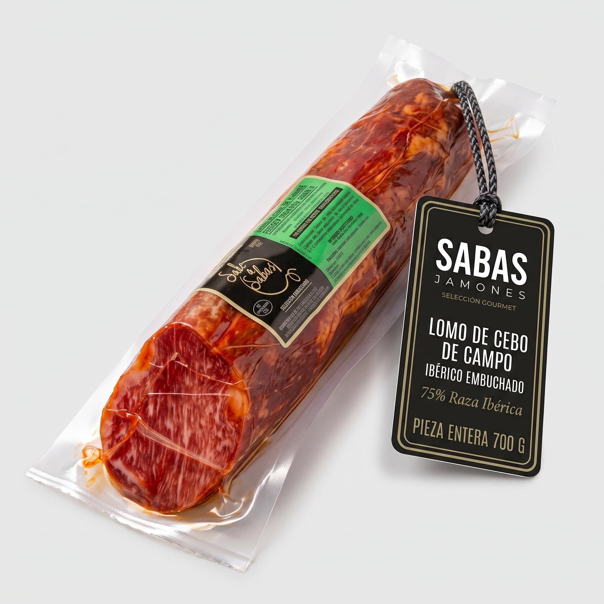 Lomo Embuchado Iberico Cebo de Campo 75% Raza Iberica Pieza Entera 700 g | Caña curada al vacio, curacion lenta; corta fina para tabla, aperitivo o bocadillo. Sin gluten ni lactosa. Cesta y regalo