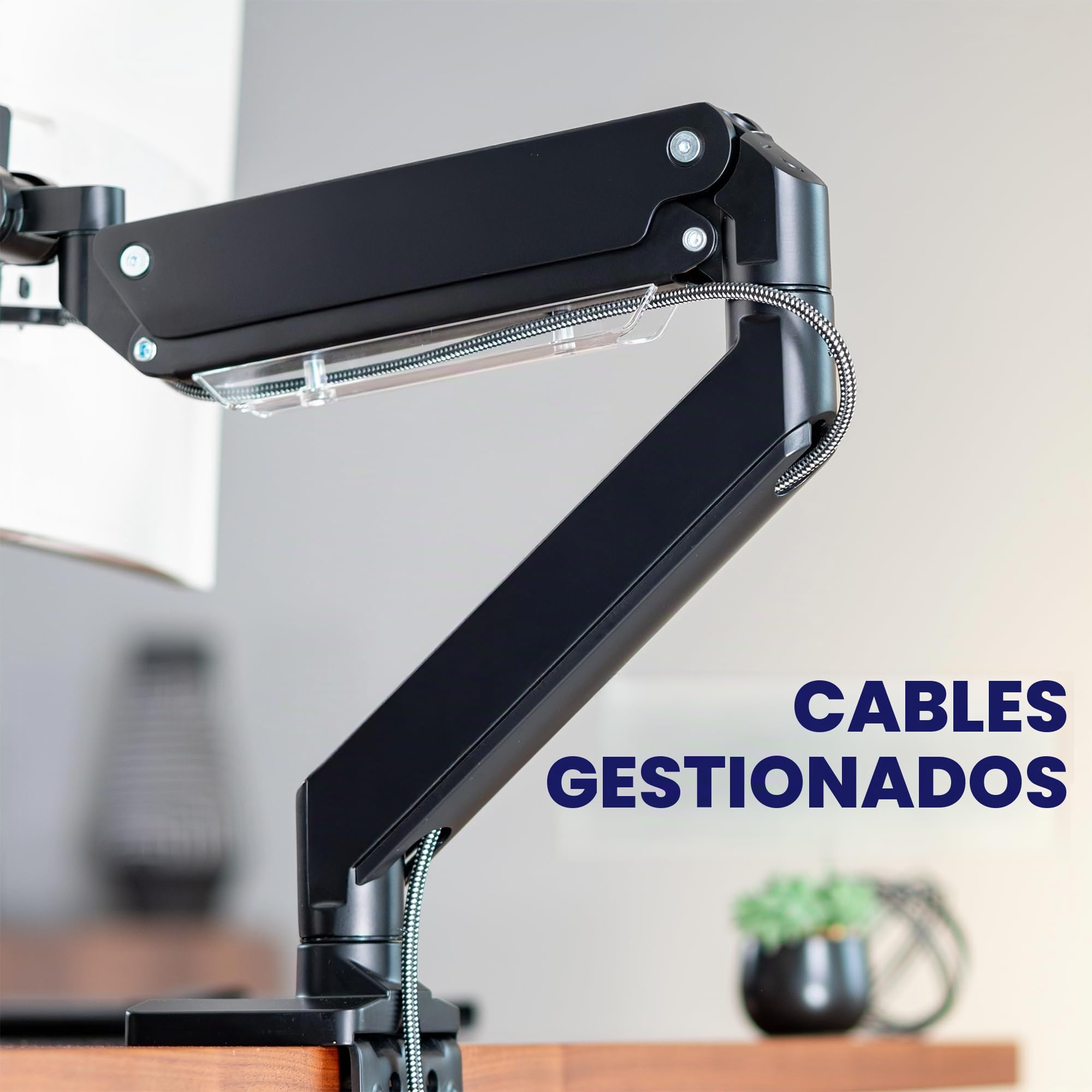Vivo Brazo de Monitor de Aluminio monitores ultraanchos de hasta 49 Pulgadas y 33 Libras, Soporte de Montaje de Escritorio único, Altura neumática, VESA máxima 100 x 100, Negro,
