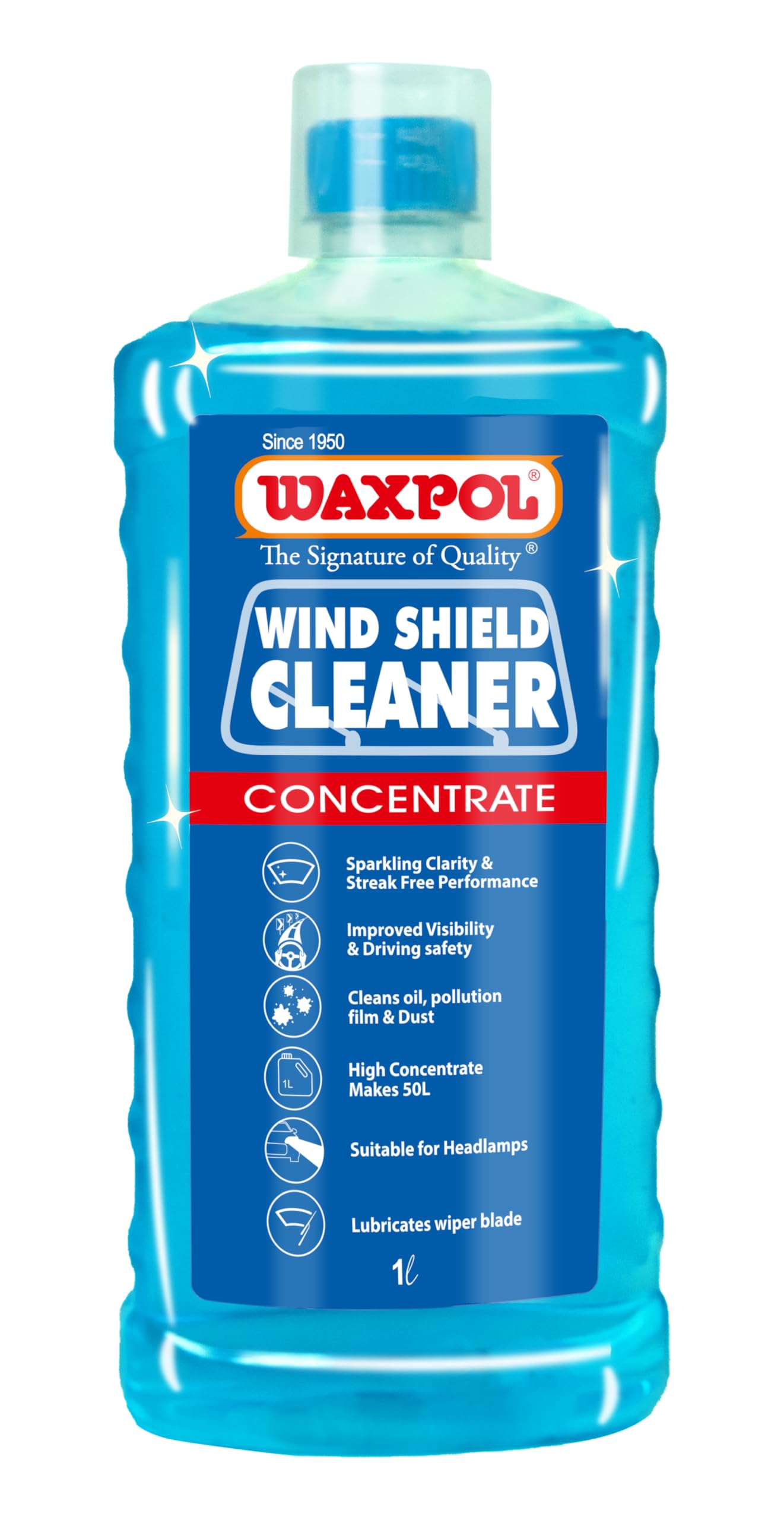 Waxpol Wind Shield Washer Fluid Concentrate 1L for Car Windshield Cleaner, Streak-Free Wiper Fluid & Headlamp Cleaner