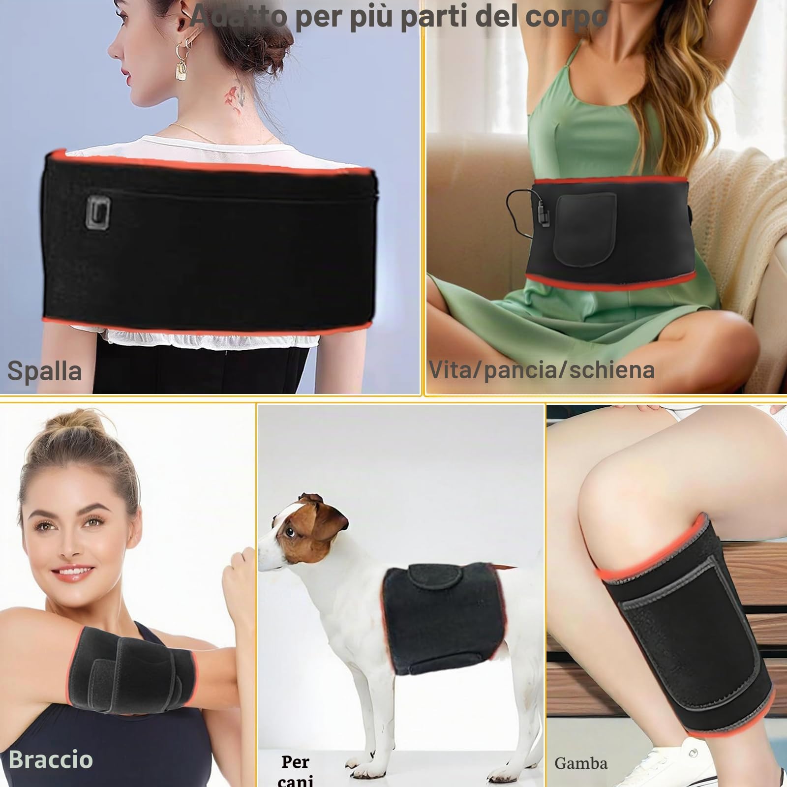 Cintura per terapia con luce rossa con massaggio e luce infrarossa 660nm 850nm, cuscinetto riscaldante per vita, schiena, lombare, spalle, pancia, sollievo dal dolore alle gambe e relax,con 5 livelli