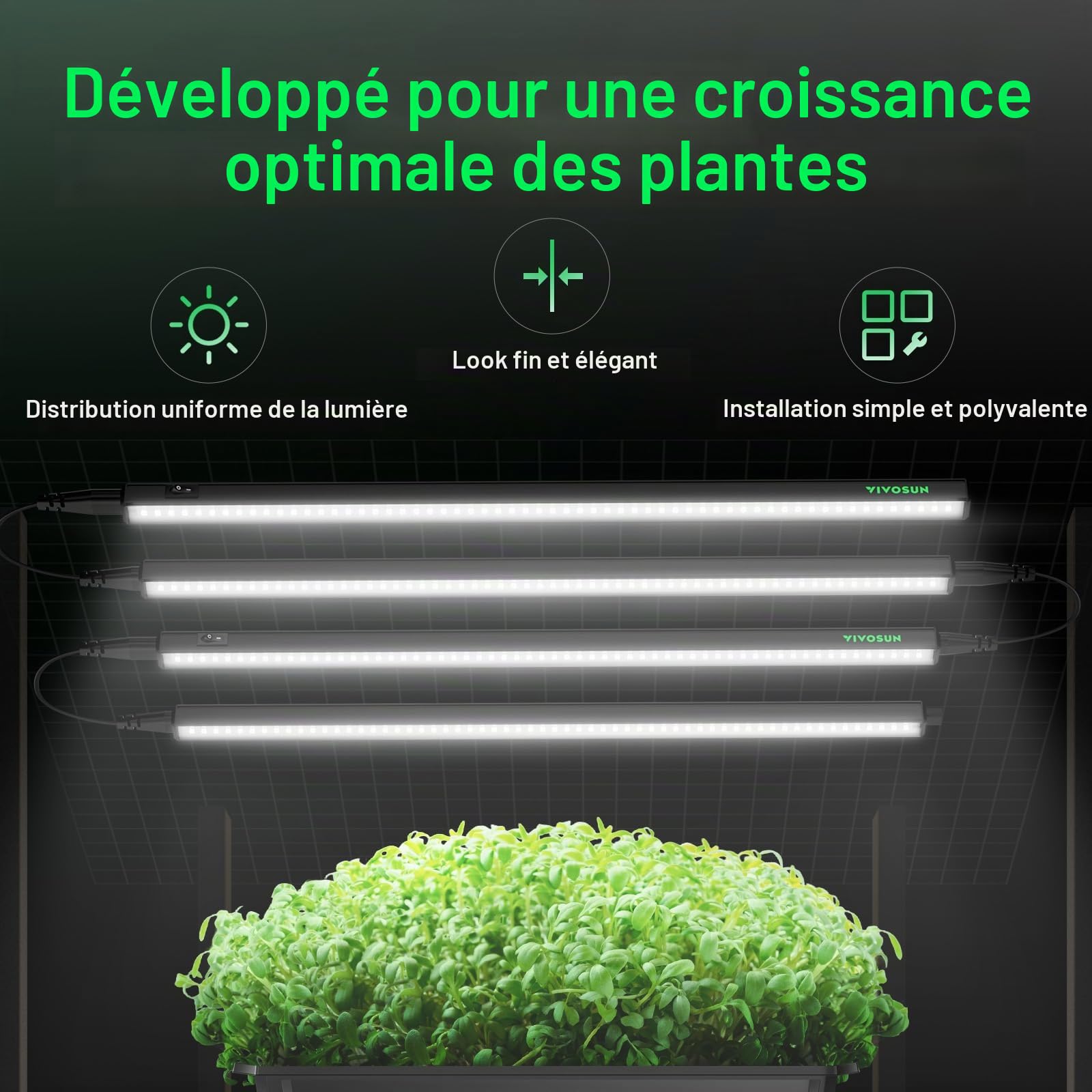 VIVOSUN Lampe LED T5 60 cm pour Plantes, 5000K Spectre Complet, 60W (4x15W) avec minuterie et variateur, éclairage pour semis, hydroponie et Plantes d’intérieur, Compatible SGS, Extensible, Lot de 4