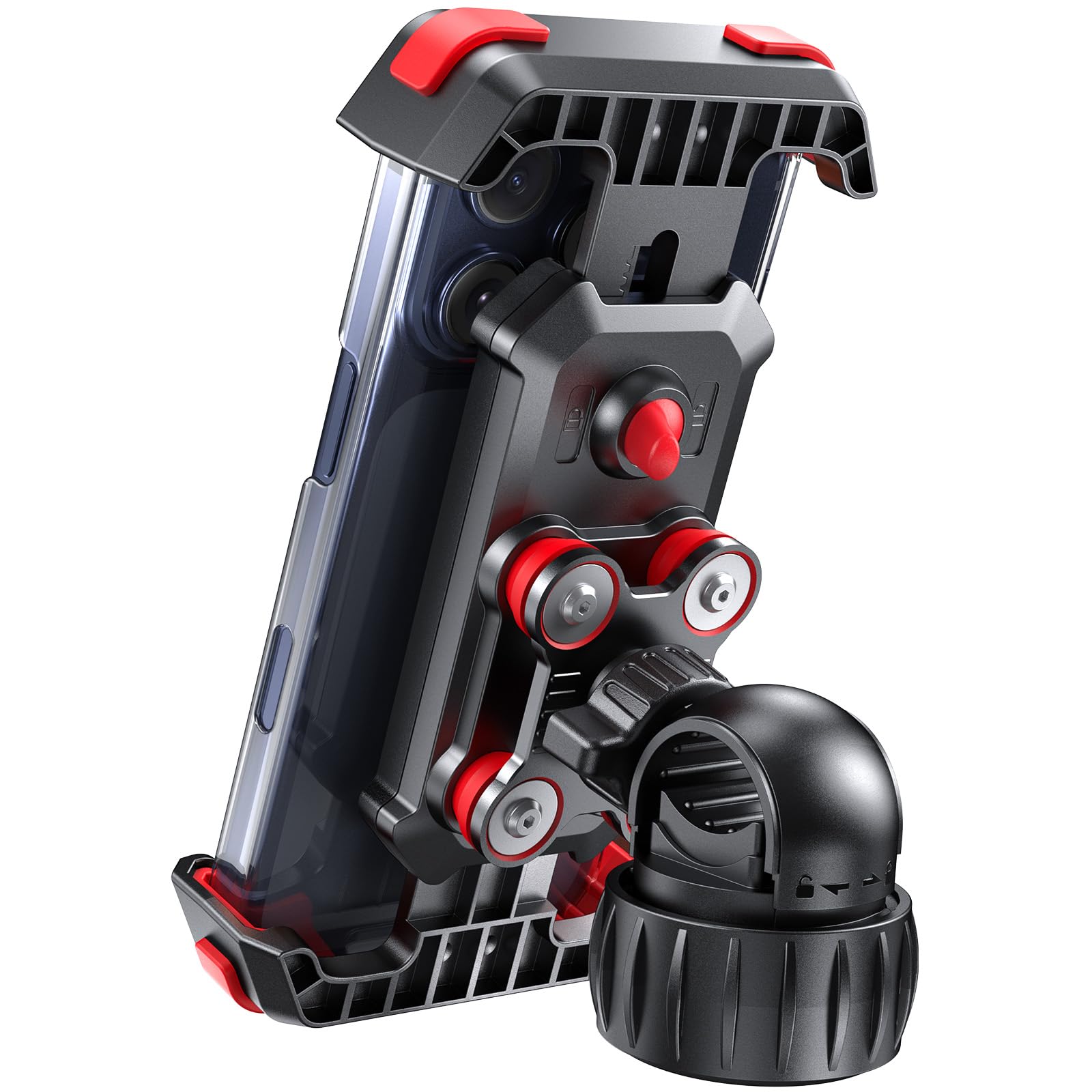 LOXP Support de téléphone anti-secousses pour moto – Double amortisseur de vibrations 2026, support de téléphone universel pour iPhone 17/16/15/14/13 et Android 4,7-7", support de guidon pour vélo