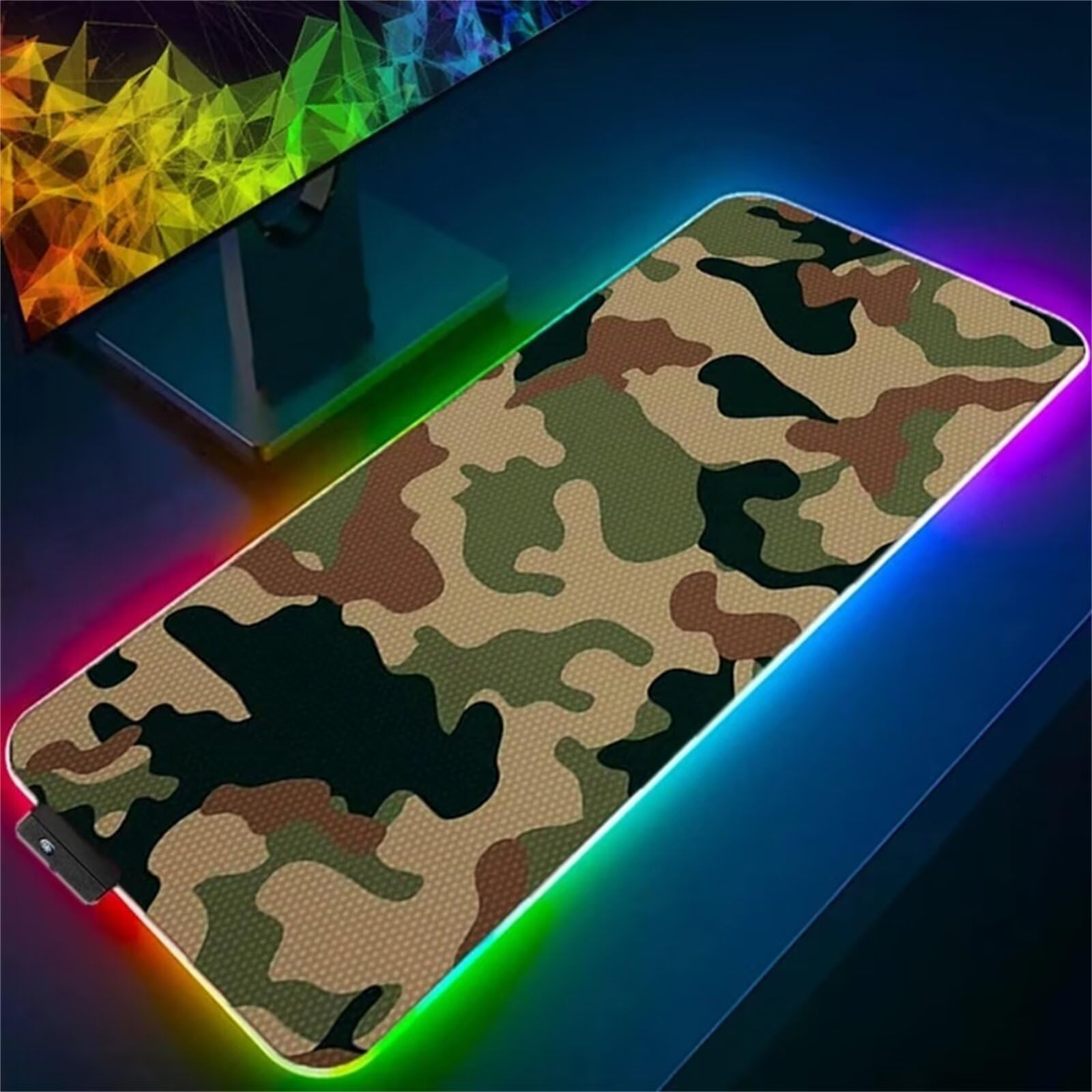 Tappetino per Mouse RGB Camuffare Grande Tappetino per Mouse da Gioco LED con 14 Modalità di Illuminazione Tappetino Antiscivolo per Laptop Ufficio e Scrivania 900x400x4mm
