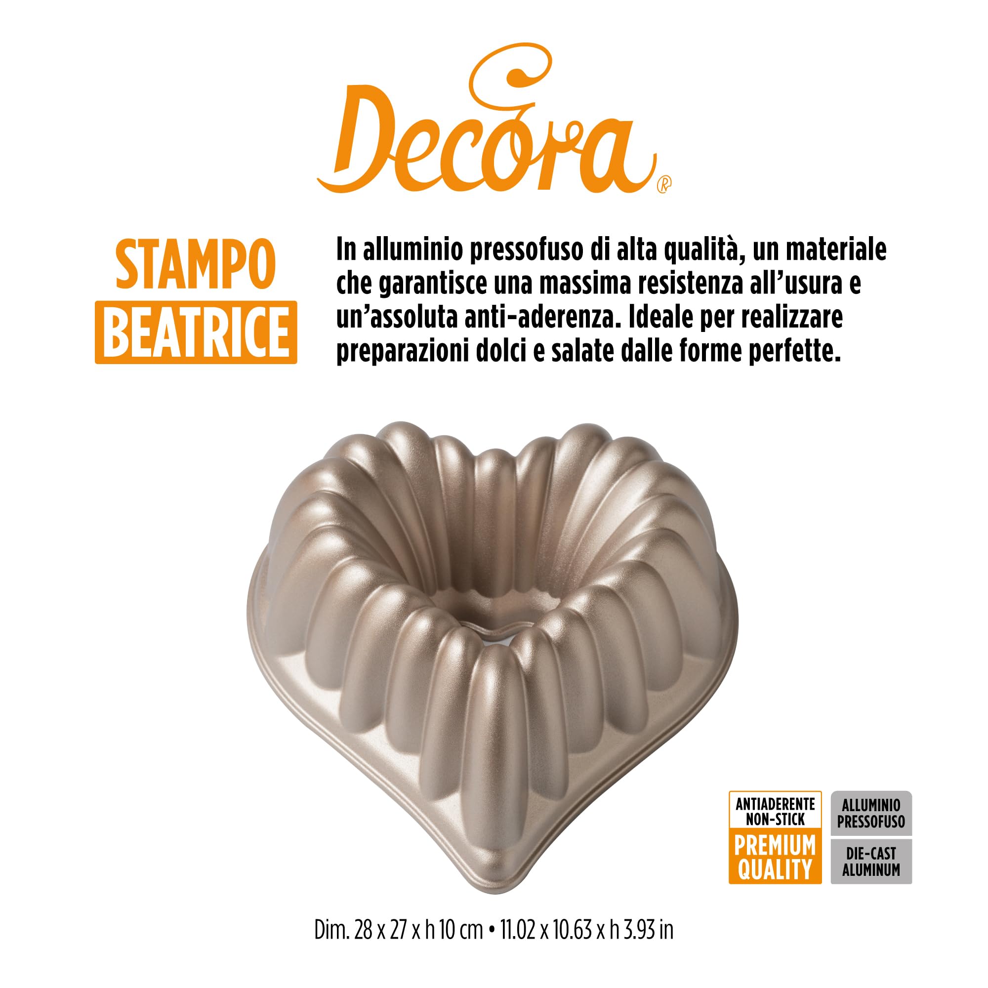 Decora 0080110 MOULE A GATEAU 28 X 27 X 10 H CM BEATRICE EN ALUMINIUM MOULE SOUS PRESSION