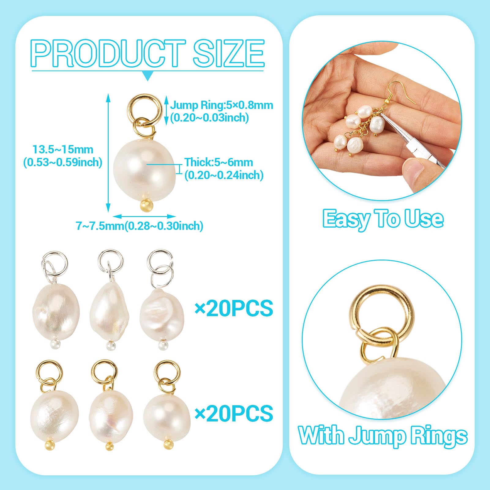 Spritewelry 40Pcs Natural Cultured Freshwater Pearl Pendant Oval Pearl Beads Charms Connectors Links for Earring Bracelet Necklace Jewelry Making - Image 2