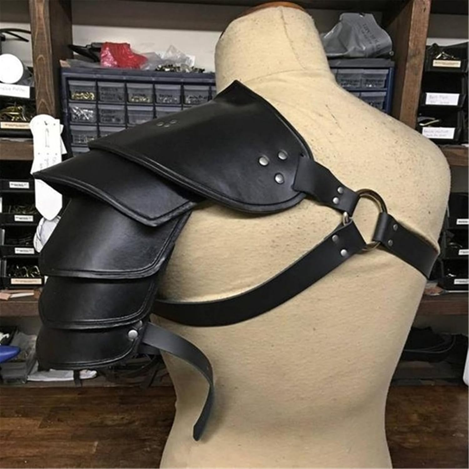 Resnan Medieval Vintage Multi-Layer Leather Studded Shoulder Pads Stage Performance Props Armor for Halloween Cosplay