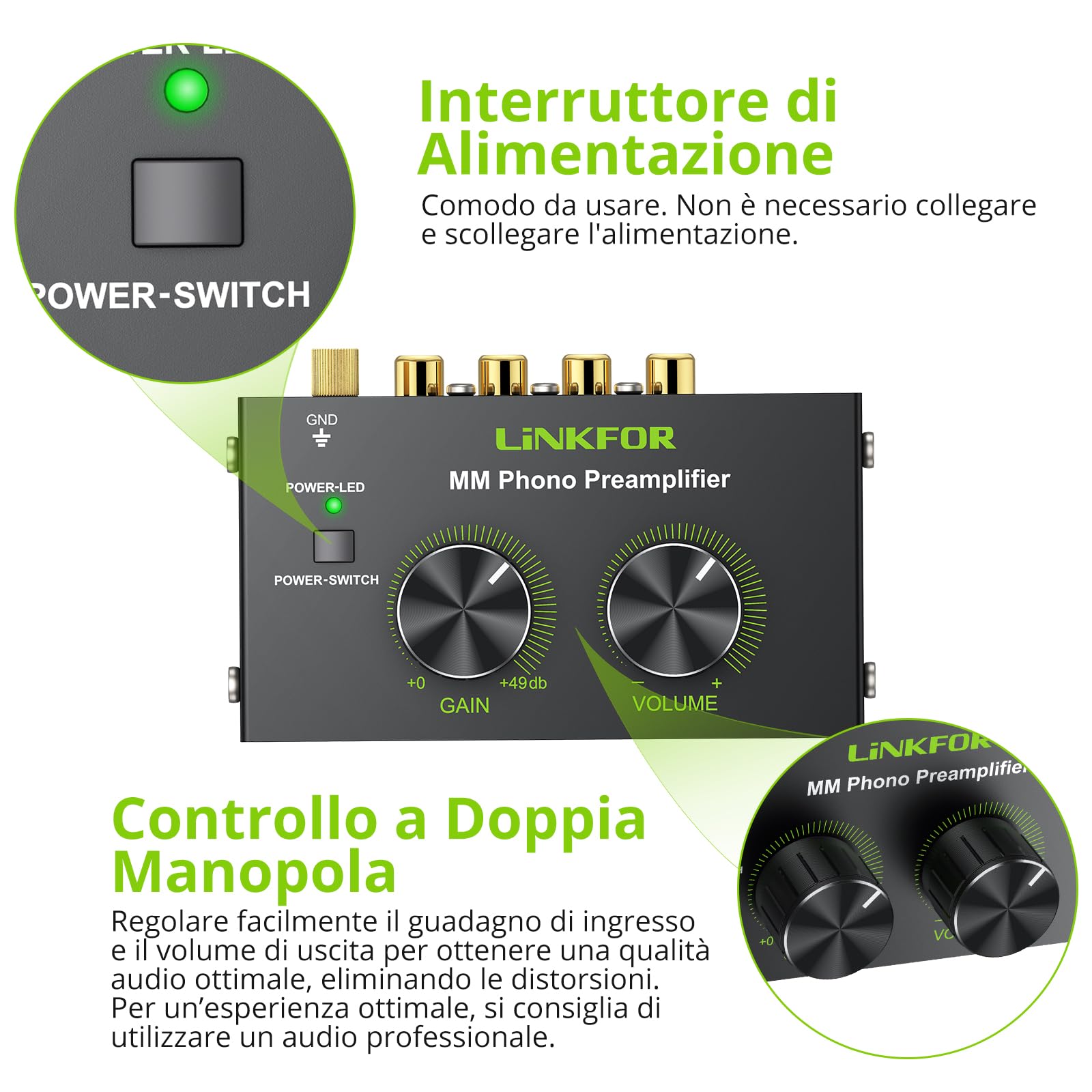 LiNKFOR Preamplificatore Giradischi Phono RCA 6.35mm DC 12V