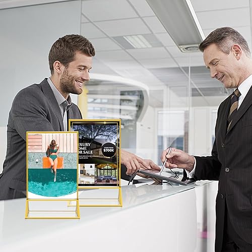 Miniatura 7 de AOVEK Paquete de 8 soportes acrílicos de 8.5 x 11 pulgadas con borde dorado, para exhibición de folletos de documentos de oficina, soportes de menú