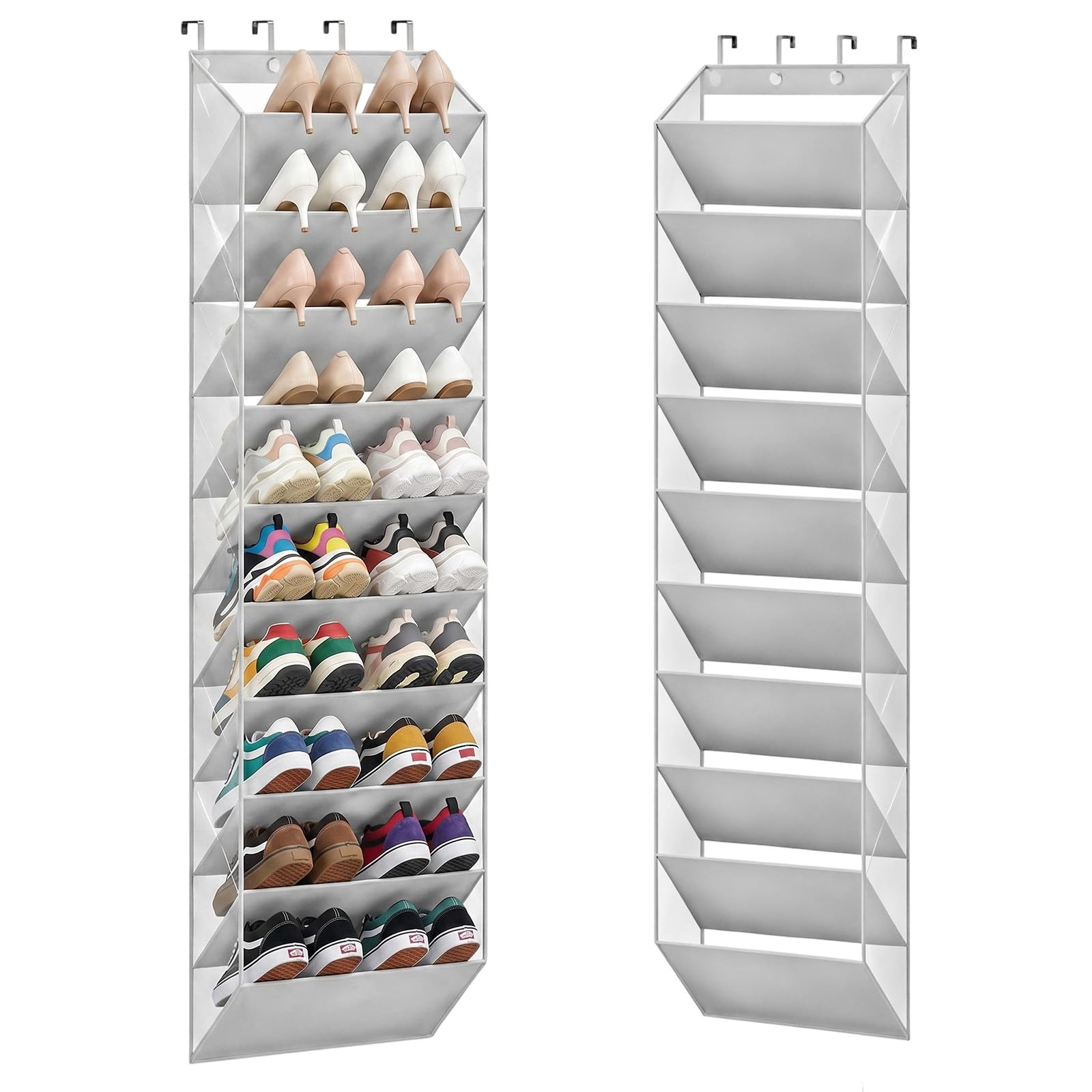 Porta Scarpe Salvaspazio Verticale con 10 Tasche Profonde & 4 Ganci, Grande Capacità Scarpiera da Appendere per Armadio, Lavanderia e Camera Letto