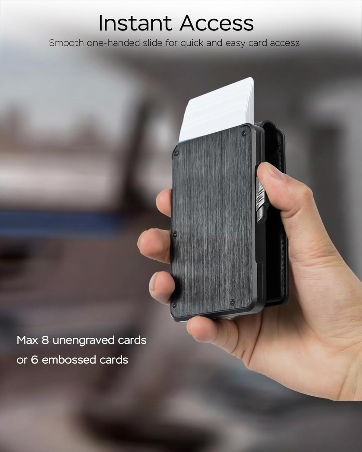 RFID Wallet for Men with AirTag Holder - Brushed Aluminum Pop Up Card Holder, Slim Money Clip Wallet Fits Front Pocket with ID Window, Holds 11 Cards and Cash, Gift for Men