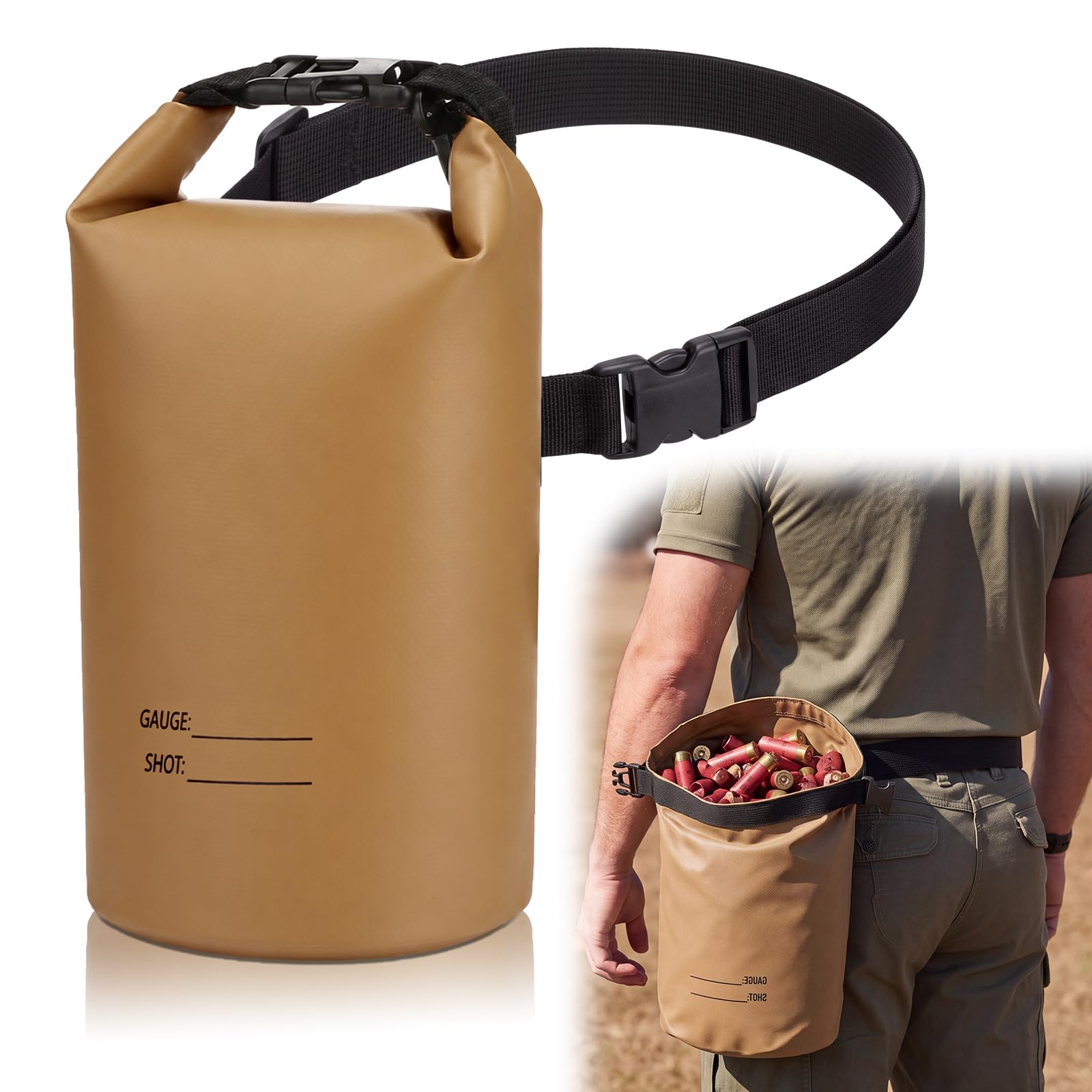 Sadnyy 2 Pack Waterproof Shell Pouch, Khaki Canvas Ammo Bag for Hunting