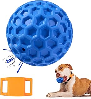 Dog Squeaky Balls, Indestructible Dog Toys for Aggressive Chewers Large/Medium Breed, Durable Tough Chew Toys for Aggressive Chewers, Natural Rubber Dog Balls Interactive Toys (Blue)