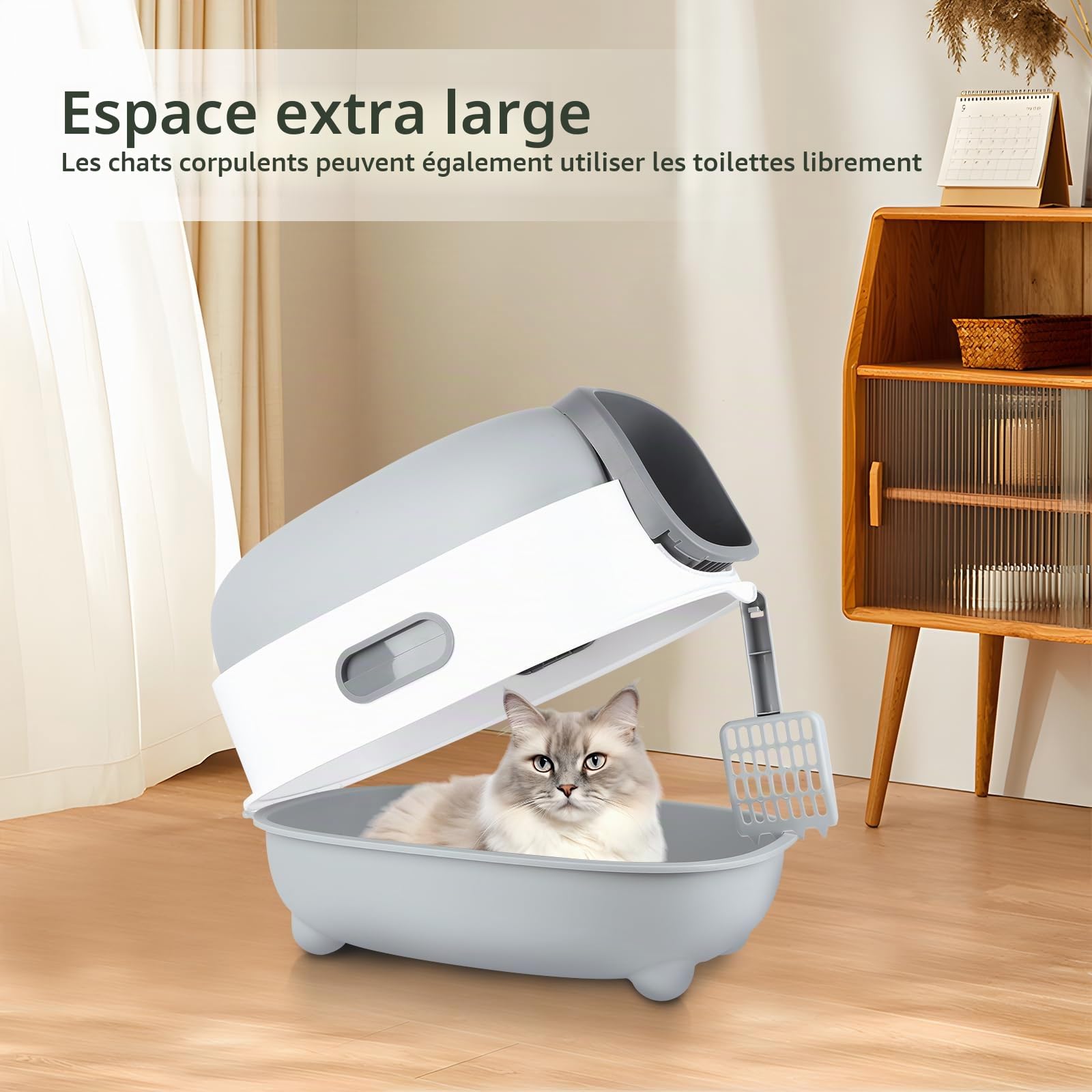 Bac à Litiere Chat Autonettoyante,Maison de Toilette pour Chat,Bac à Litière Autonettoyante,Litière Automatique Autonettoyant pour Chats (Gris)