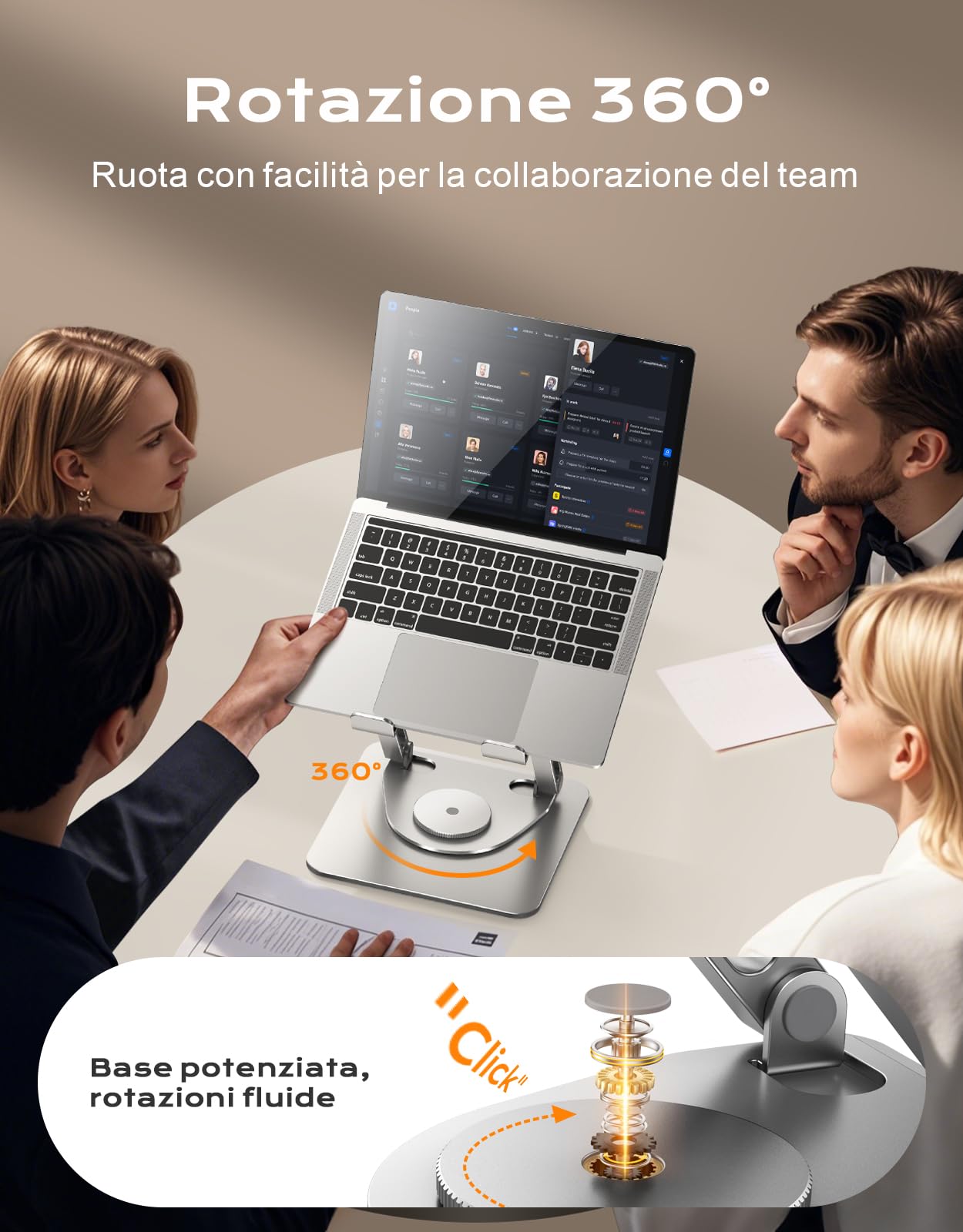 Glangeh Supporto PC Portatile [360° Rotante], Porta PC Portatile Ergonomico Regolabile con Supporto a Doppia Barra, Ventilazione e Dissipazione, Laptop Stand Compatibile con MacBook Air Pro (10-16")