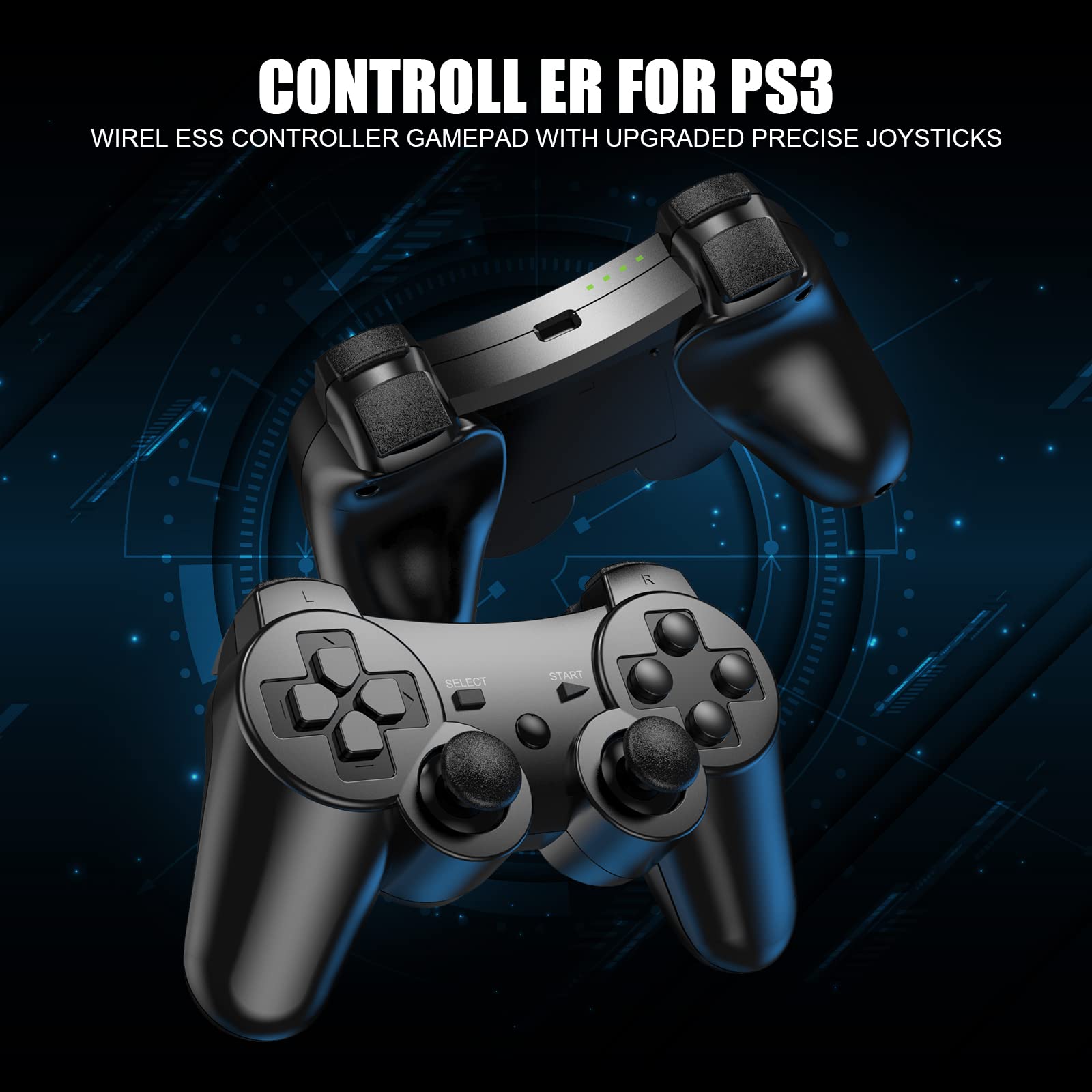 Manette pour PS3, Manette sans Fil pour PS3 Joystick PS3 Bluetooth Manette de Jeu Gamepad Six Axes Télécommande Double Vibration avec Câble de Chargement USB
