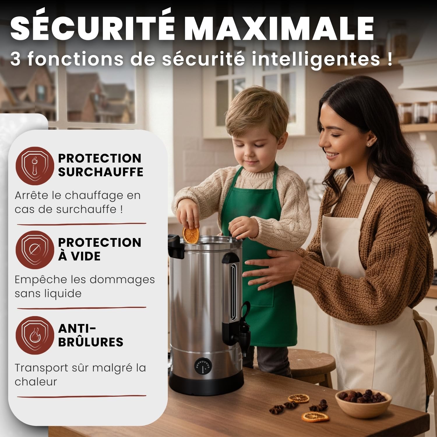 Heimfleiss® Machine à Vin Chaud 10 L en Acier Inoxydable 1500 W | Marmite à Vin Chaud avec Robinet, Thermostat et Protection Surchauffe | Distributeur Eau Chaude et Boissons Chaudes | Argent