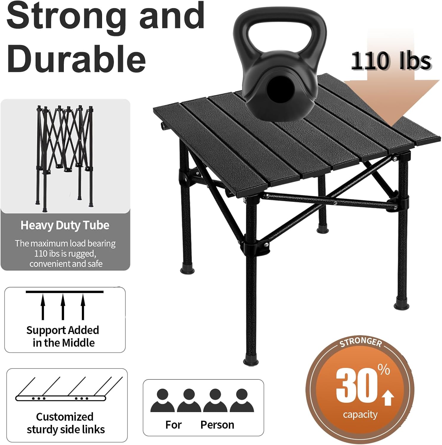 Camping Table Roll up Table,2-4 Person Portable Adjustable Height Roll up Aluminum Table with Carry Bag