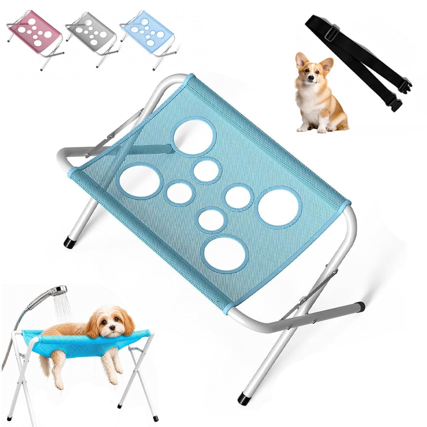DBSVLEUYR Foldable Pet Bathing Stand - Dog Bath Tub, Foldable Wash Station, Portable Dog Shower Grooming Hammock, Detachable Dog Rack Professional with Holes for Daliy Care, for Shop Salon Home Used