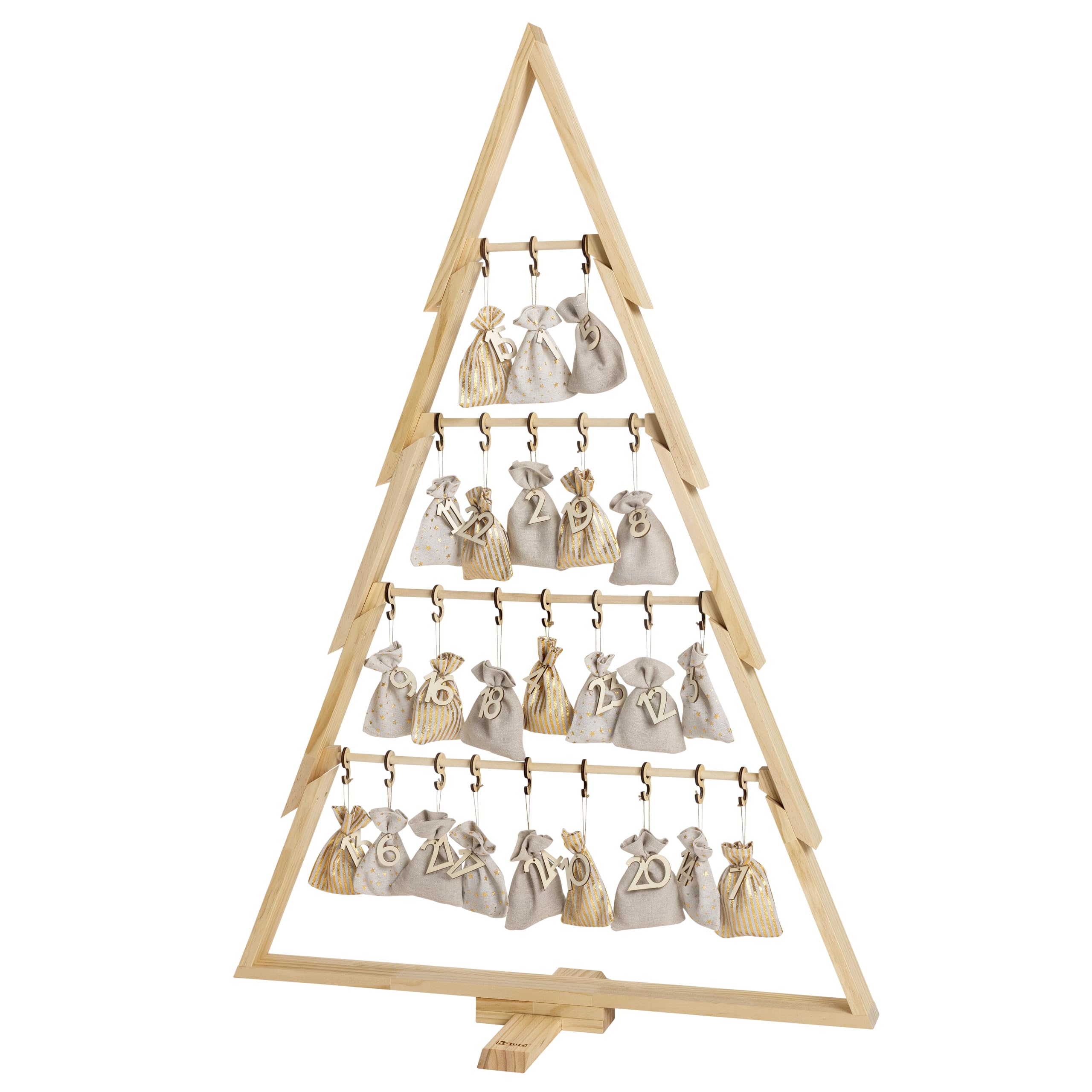 howa Deko Weihnachtsbaum XXL aus Holz mit Adventskalender 134cm hoch 8808 | XXL Deko Baum für Weihnachten mit Weihnachtskalender mit 24 Stoffsäckchen zum Befüllen und Holzzahlen, vielseitig dekorierbar