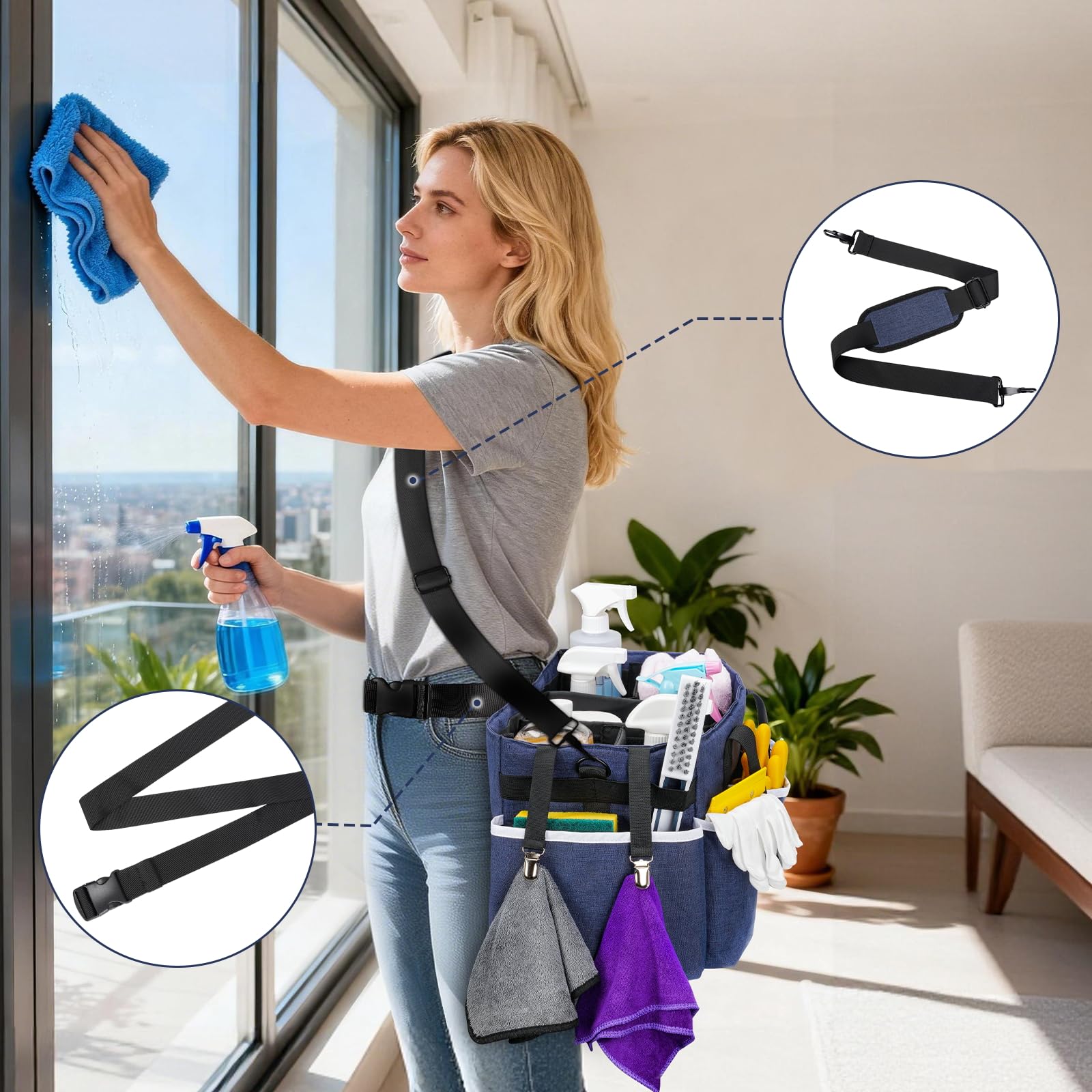 Ytonet Bolsa de limpieza portátil con 4 divisores plegables, bolsa de suministros de limpieza para suministros de limpieza