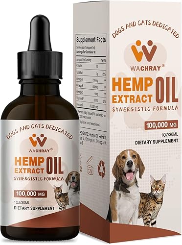 WACHRAY Nutrition - Pet Hemp Oil for Dogs and Cats - Helps Improve Joint Hip Skin and Coat Health - with Omega 3-6-9 and Vitamins - Natural Vegan