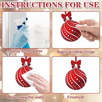 Red Merry Christmas Window Clings Decorations Xmas Ball Cling Set 6 Sheets