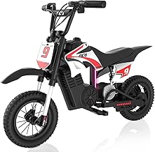 RCB R9X Pro Children's Electric Motorcycle with 350W Motor, Speed Modes 10/15/25 km/h & 16 KM Range, Mood Lights, Double Suspension, 12 Inch Moto Cross for Children 6+