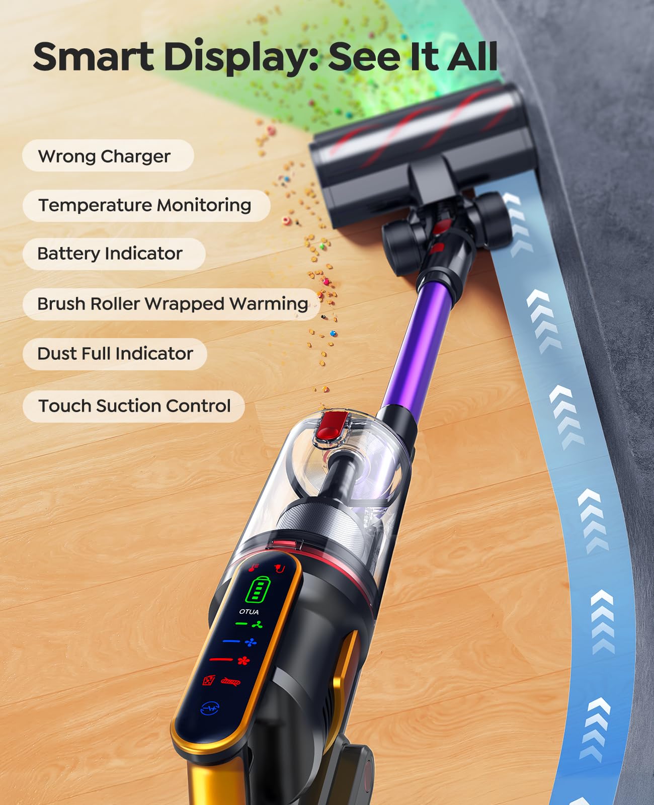 Aspiradora sin Cable 50kPa/600W/65Mins Aspiradora Escoba Potente Aromática con Cepillo para Mascotas, Modo AUTO, Manguera 1M, Anti-Enredos, 15 en 1 Ideal para Pelo de Mascotas/Suelos/Alfombras/Coche