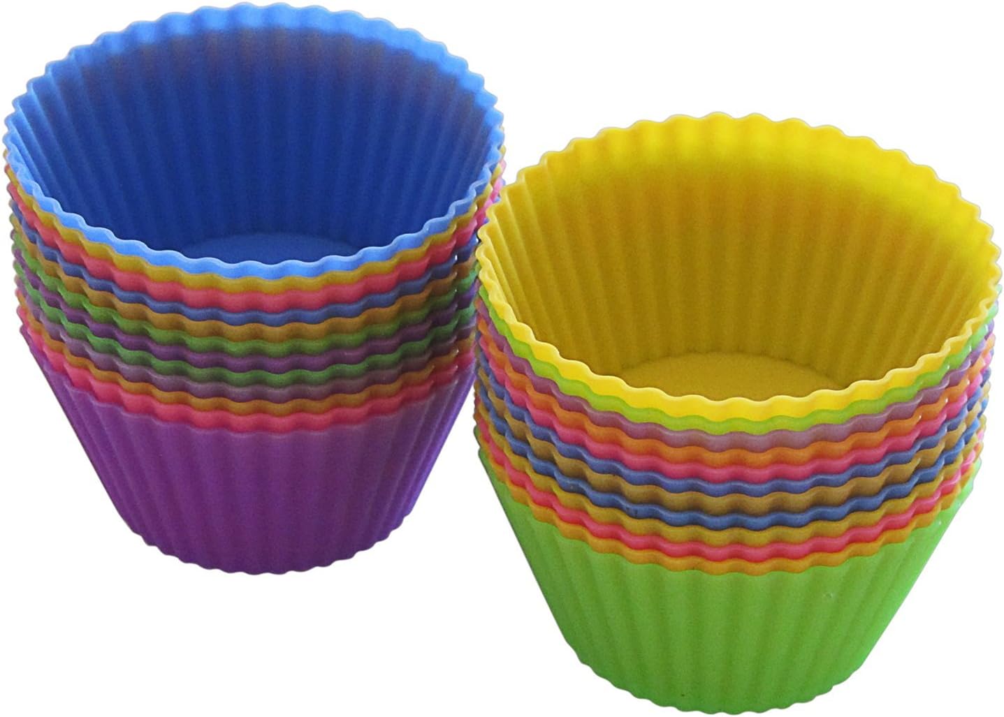 Rainbow Wave Kitchen Silicone Baking Cups, Unbleached Reusable Muffin Cup or Silicon Cupcake Liners, No BPA, 24 Piece