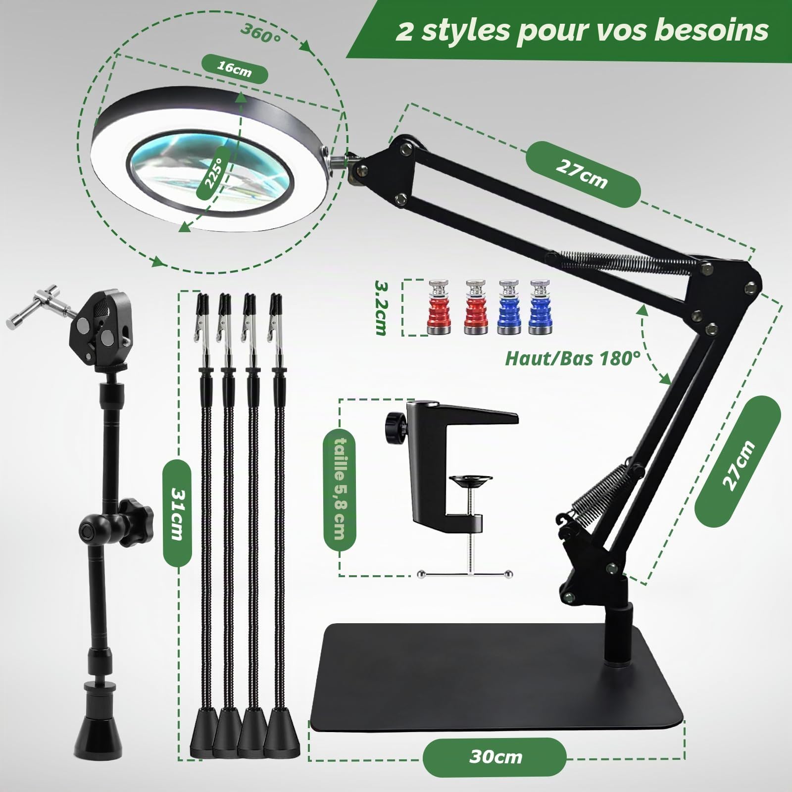 Troisième main - Aide à la soudure magnétique avec loupe 10X - Station de soudage avec 4 colonnes PCB - 4 bras flexibles et 1 bras de support mécanique - Aide à la soudure pour soudeurs, bijoutiers