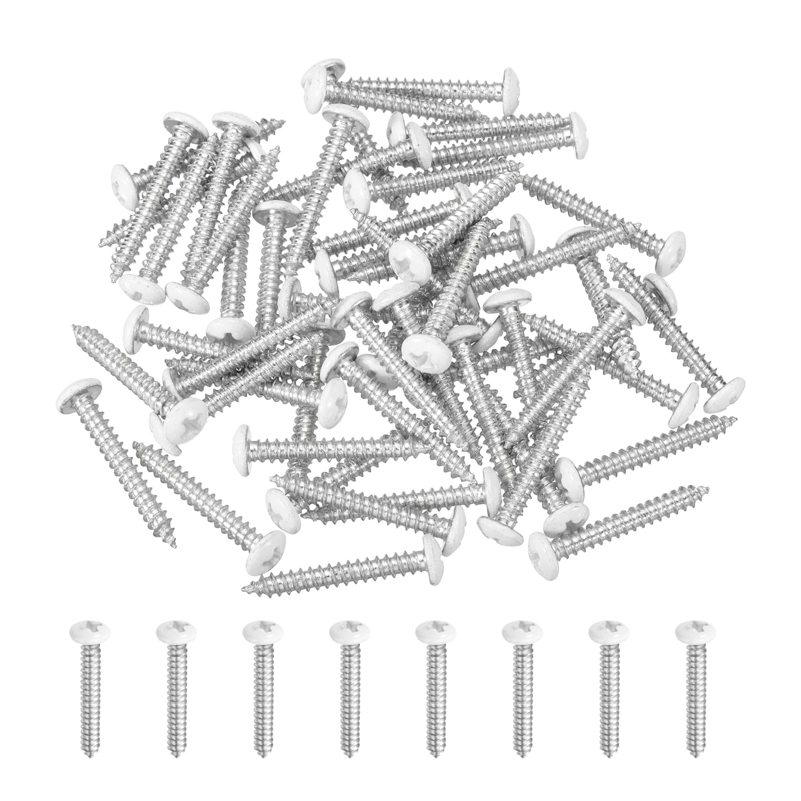 sourcing map 60Pcs M3.5 x 25mm White Pan Head Self Tapping Screws, Galvanized Carbon Steel Self Drilling Screws for Metal Sheet Metal Screw, Silver