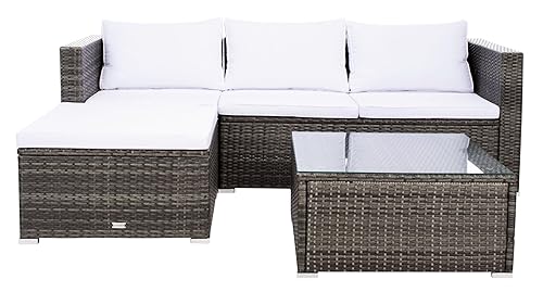 SAFAVIEH Outdoor Collection Madalina Grey Brown/White Wicker Conversation Patio Set