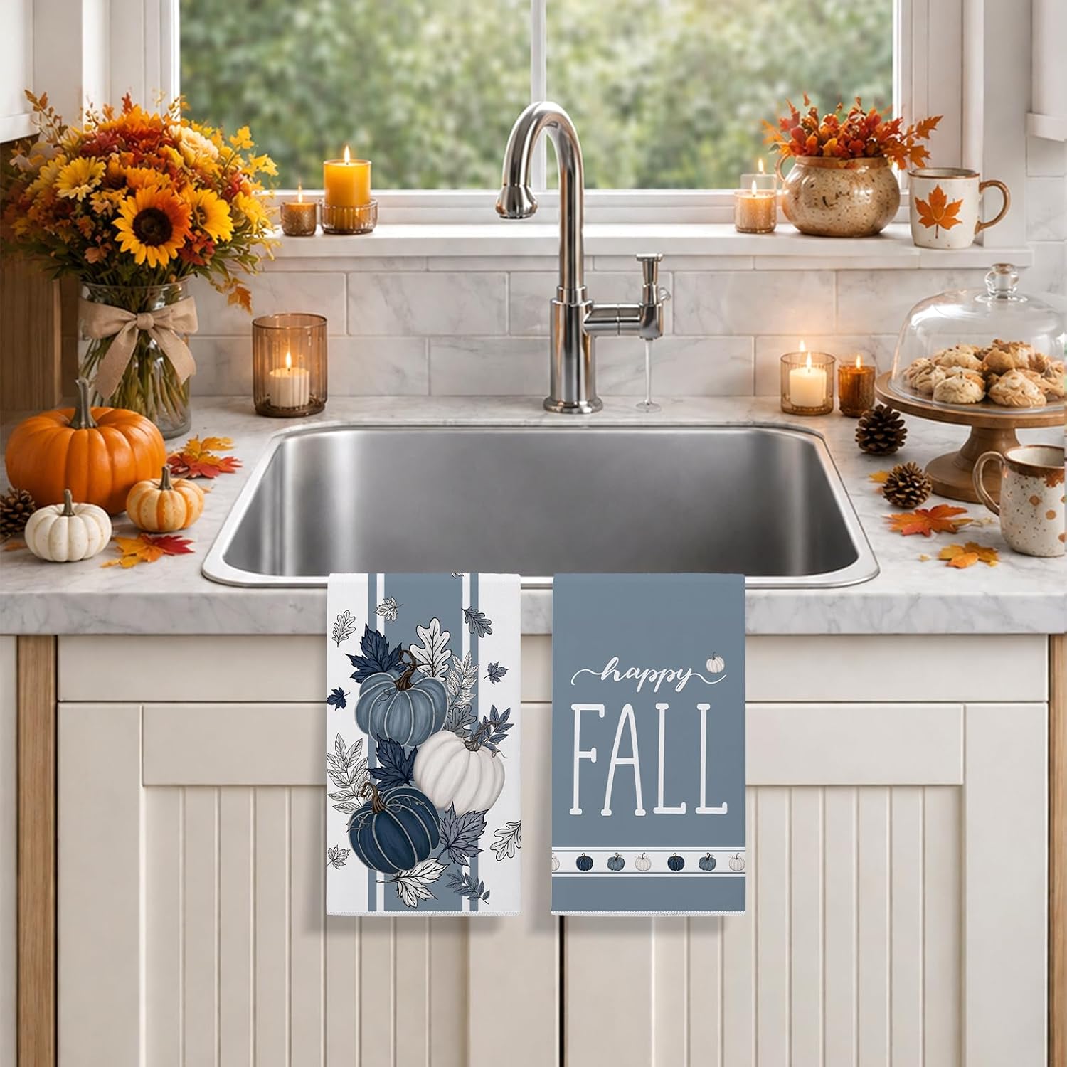 Fall Kitchen Towels 18x26 Inch Set of 2 Autumn Thanksgiving Kitchen Decor