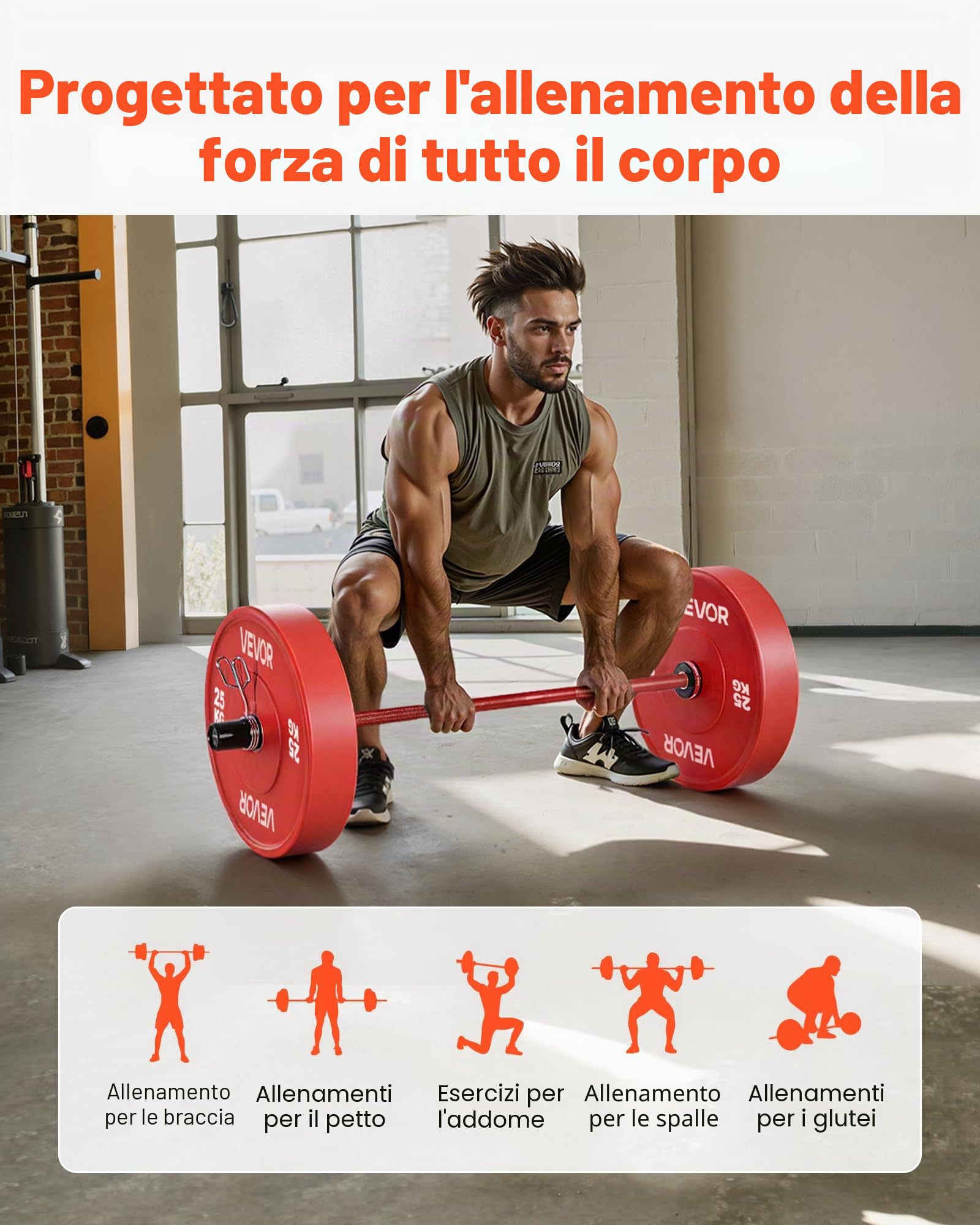 VEVOR Bilanciere da 1,2 m/1,8 m/2,8 m, adatto per pesi da 5,1 cm, barra cromata con impugnatura zigrinata per allenamento della forza, sollevamento pesi, squat, stacco da terra, panca, ricci, pressa